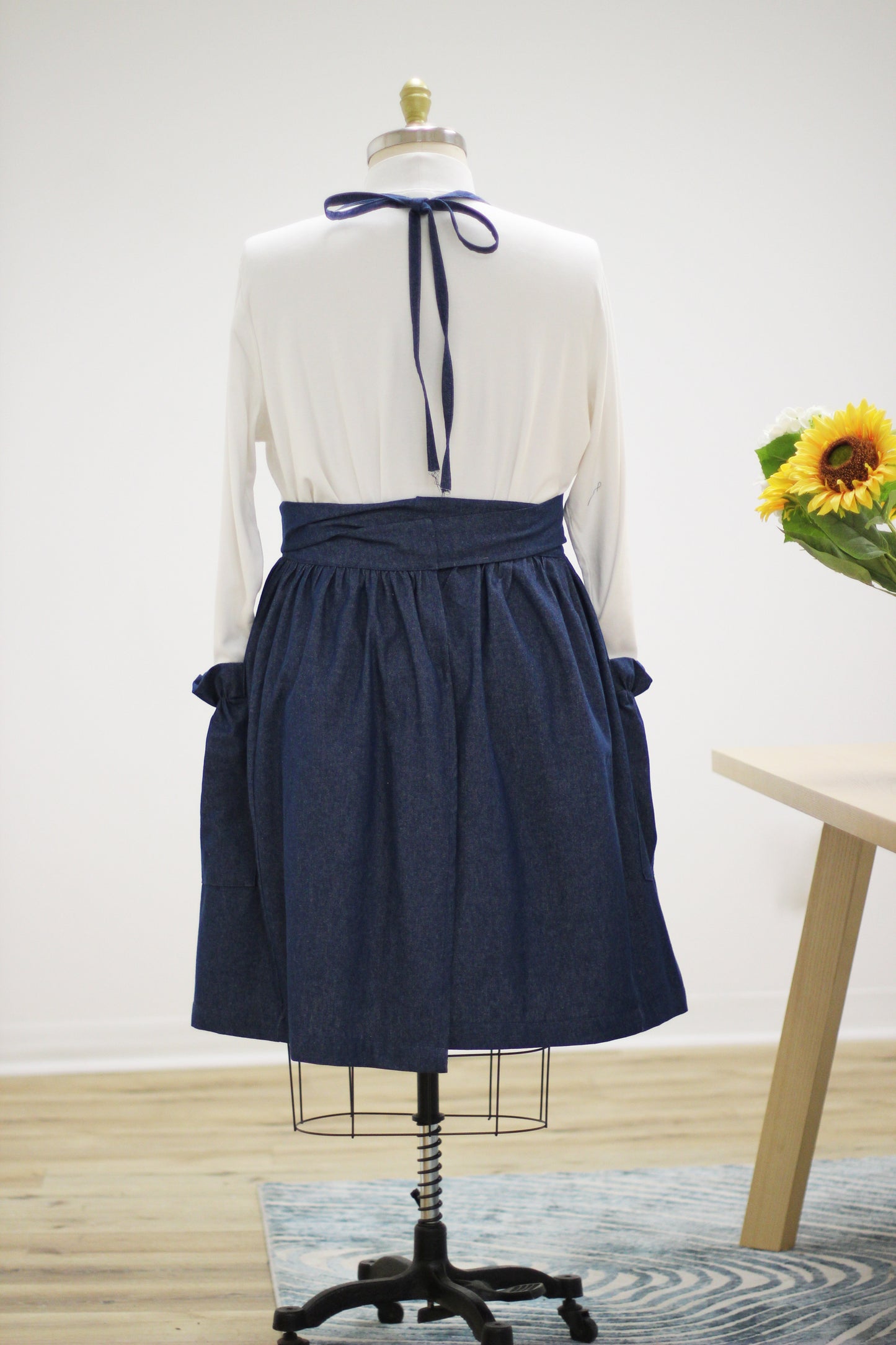 XS-5X Gathered Bib Apron in Denim