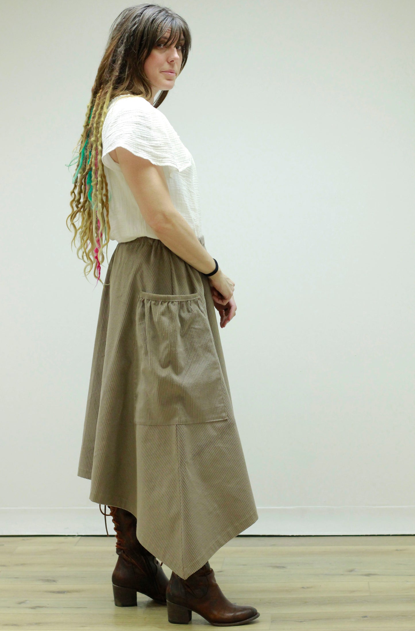 Hippy Skirt in Taupe Corduroy