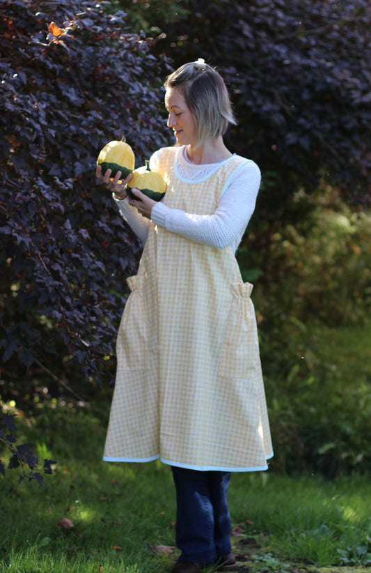 No Tie Apron in Yellow Plaid