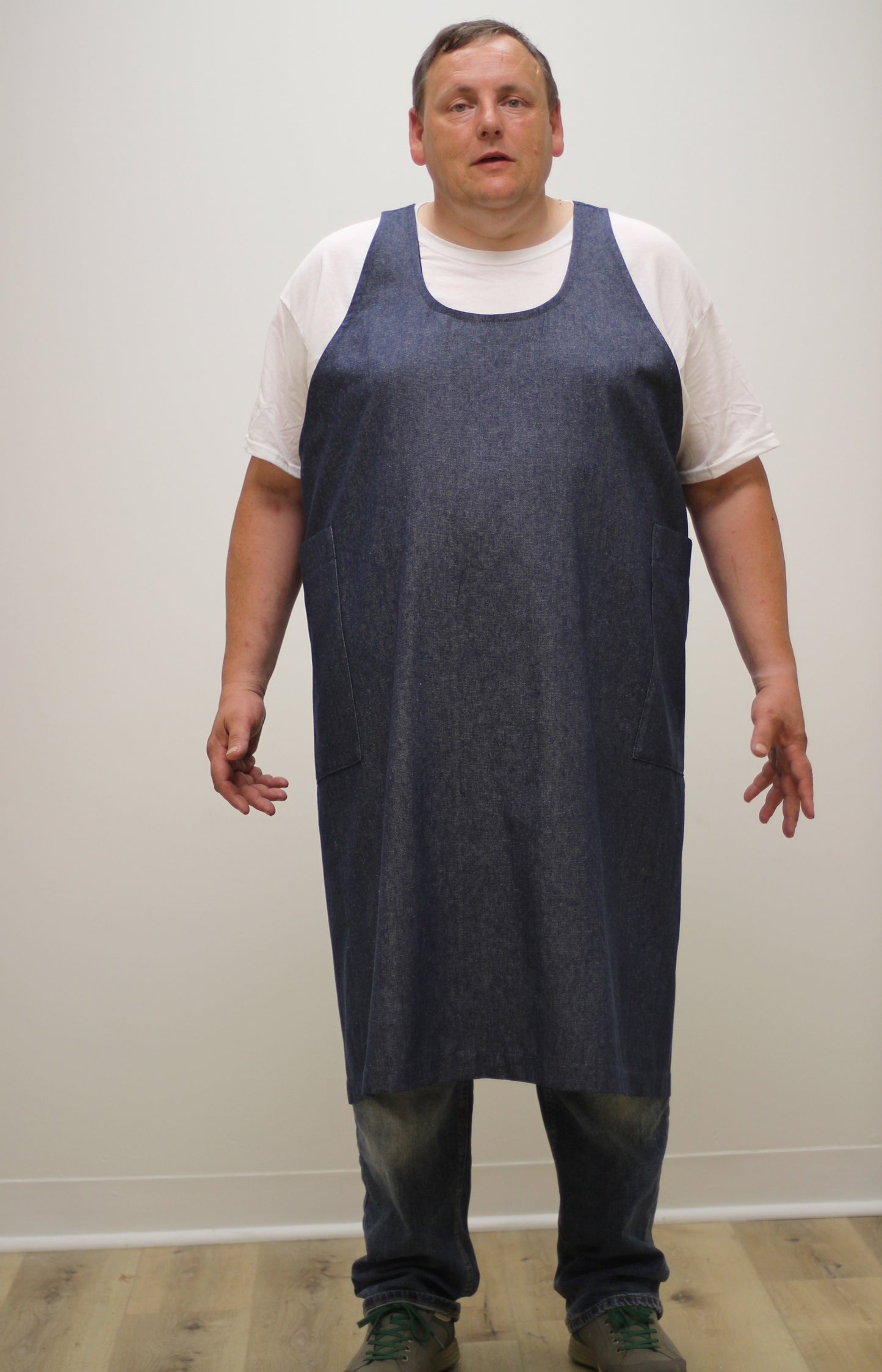 Long Half Apron in Denim - Front View 4