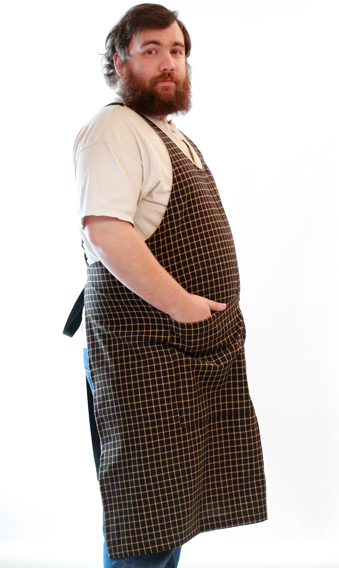 Black Stripe Homespun Chef Apron - side view