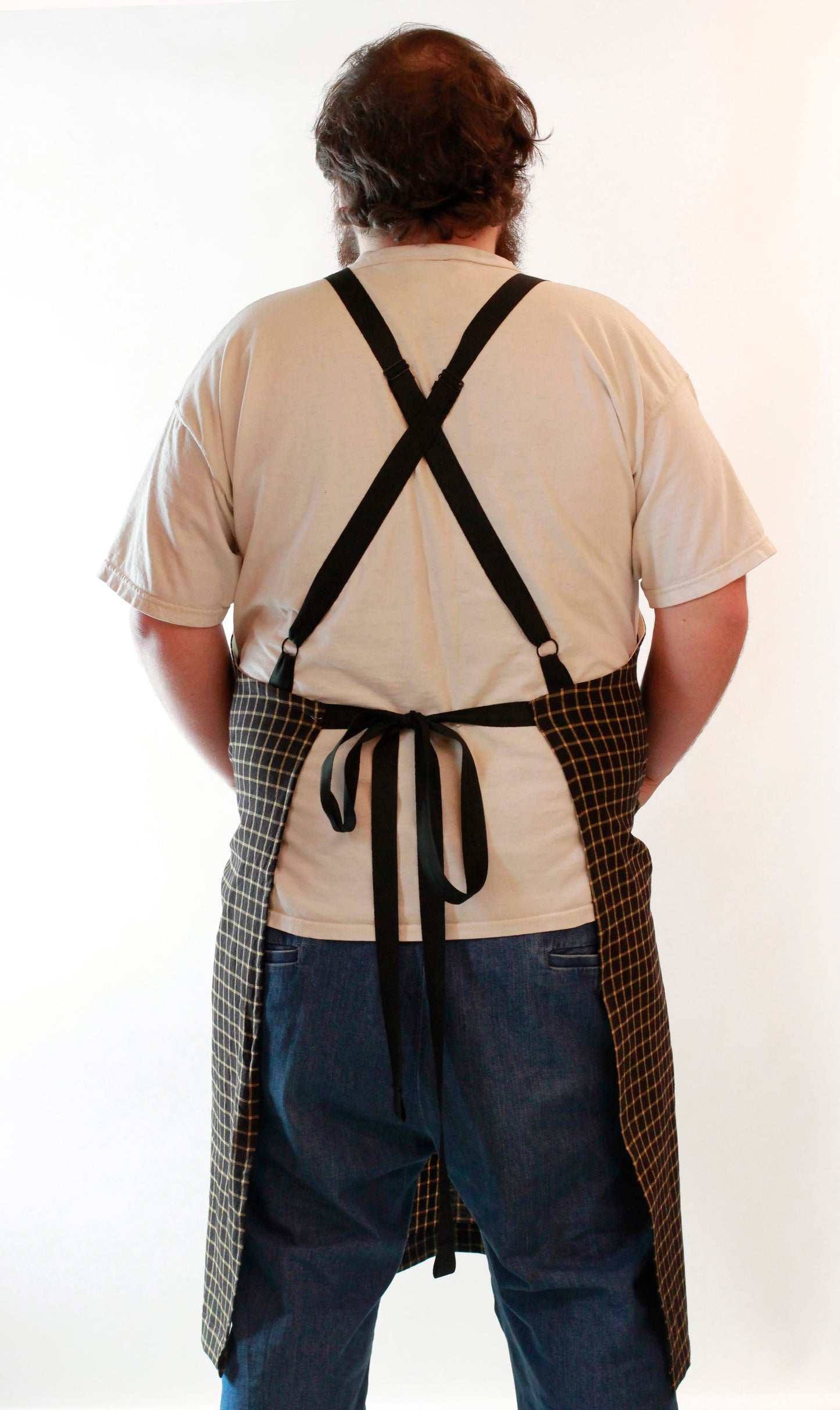 Black Stripe Homespun Chef Apron - Crossback view