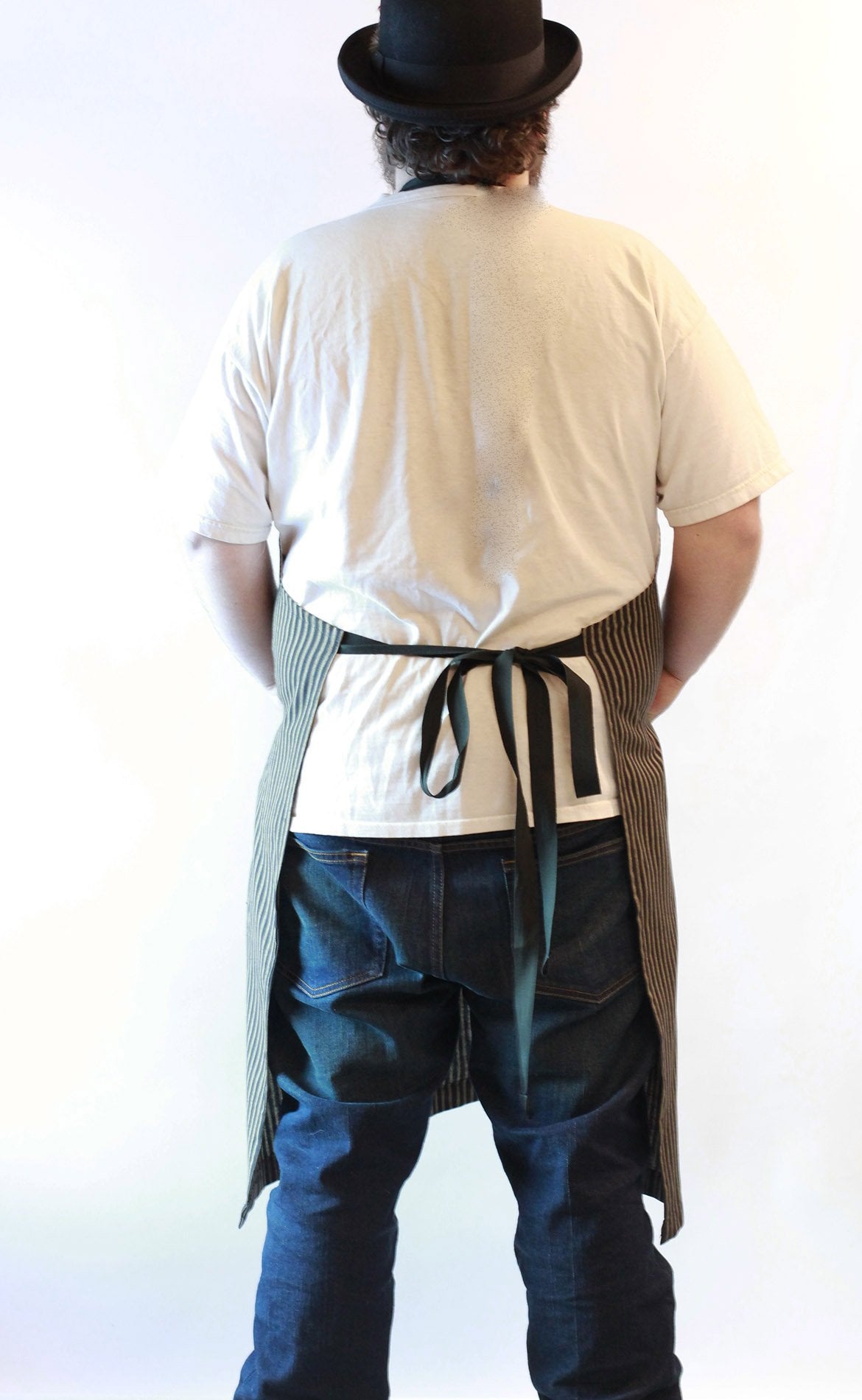 Black Stripe Homespun Chef Apron - Neck strap view