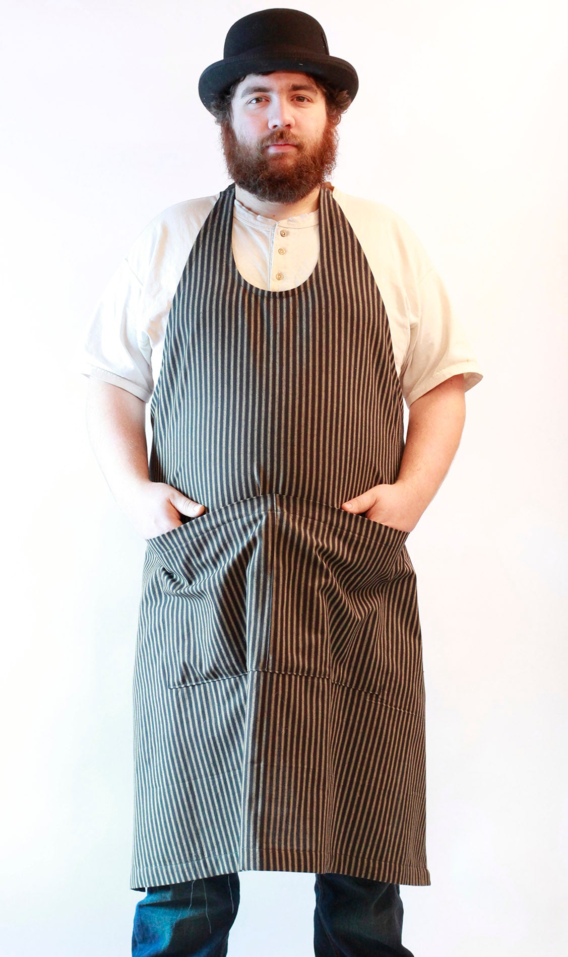 Basic Chef Apron in Dark Navy Strip Homespun