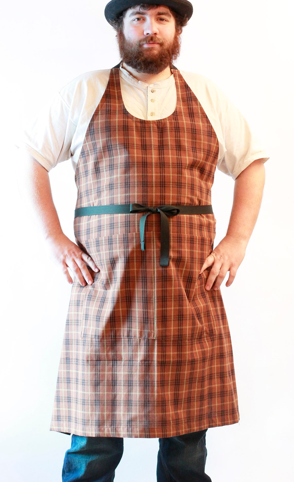 Black Stripe Homespun Chef Apron - front view 2