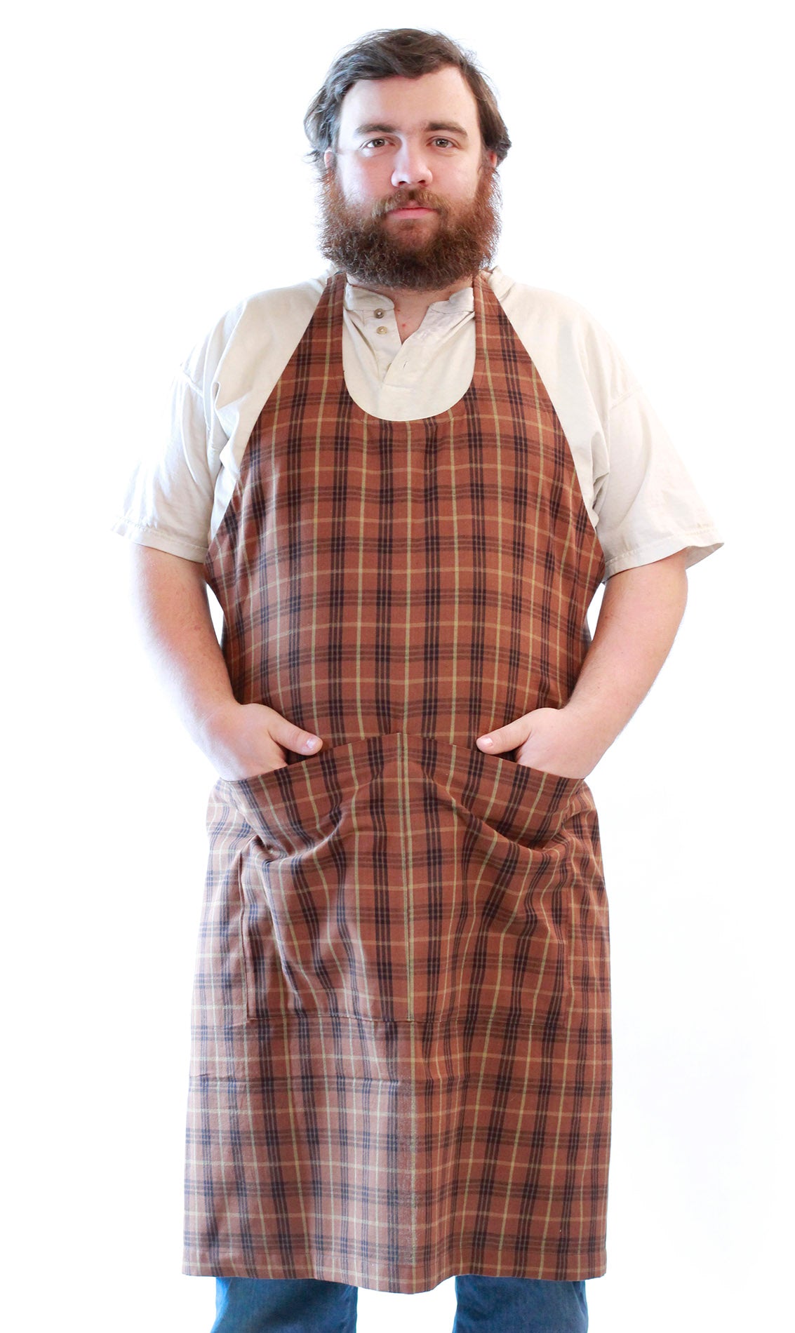 Brown Stripe Homespun Chef Apron - front view