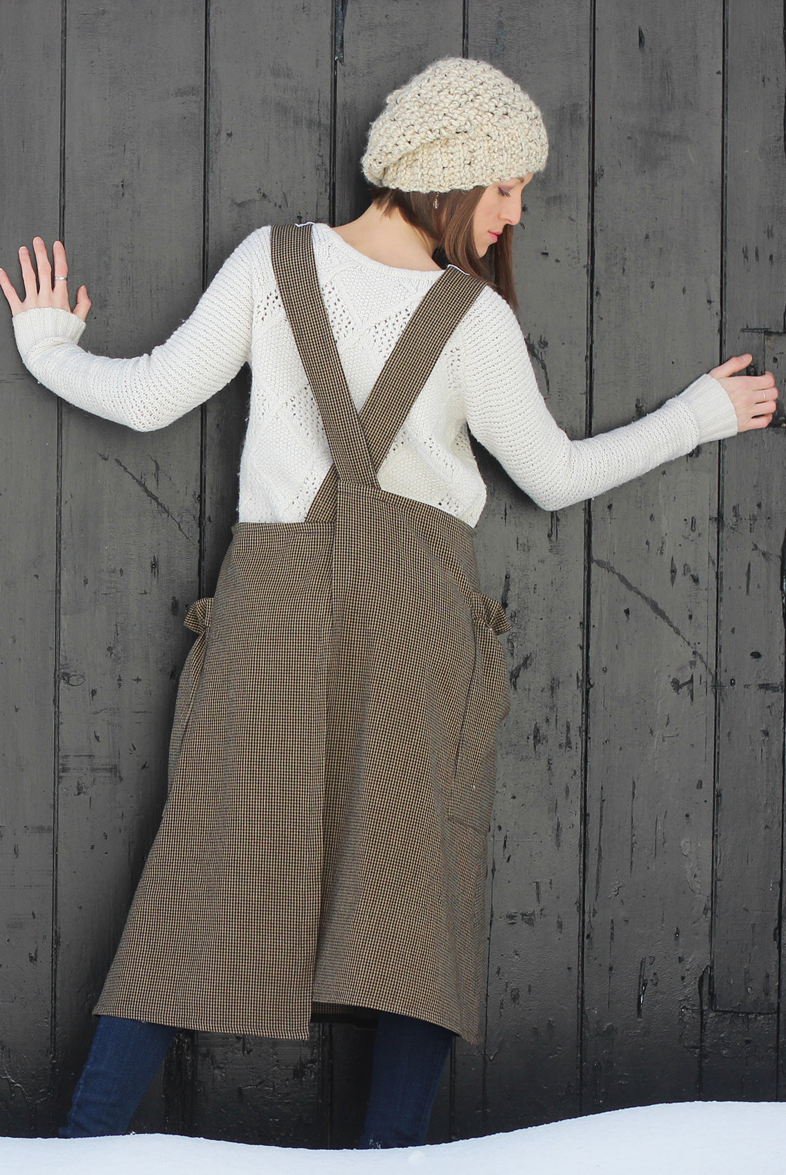 XS-5X NO TIES CROSSBACK APRON IN 100% COTTON TINY BLACK PLAID HOMESPUNby The Vermont Apron Company - Back View