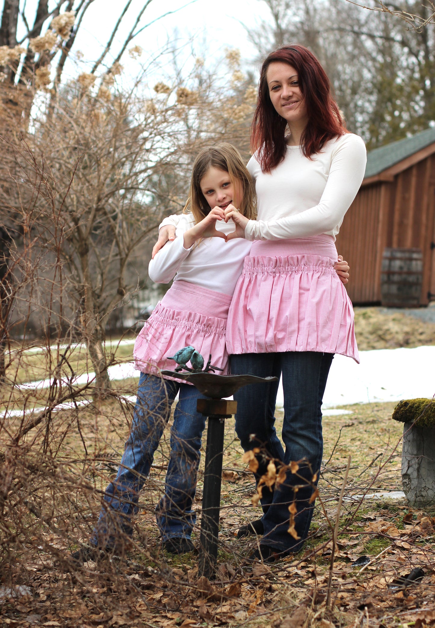 Ruffled Gathering Apron in Pink Homespun