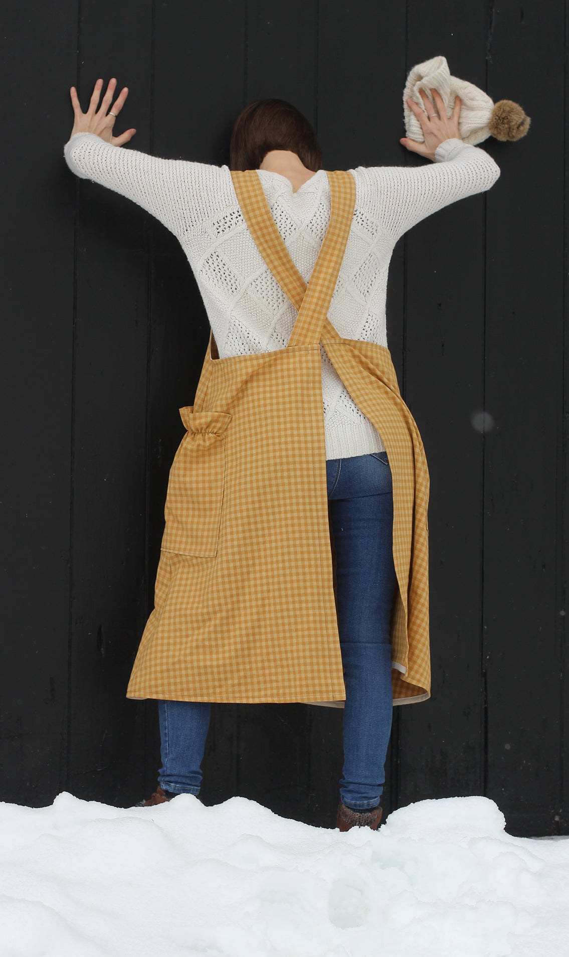 Yellow Plaid Homespun No Tie Apron by The Vermont Apron Company - back view