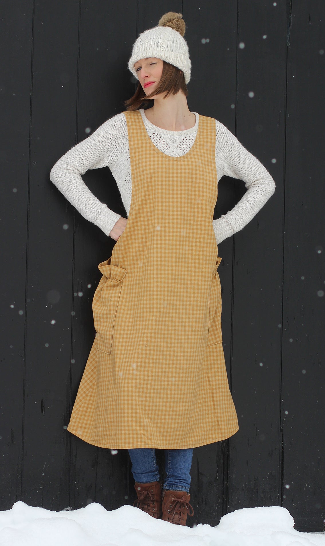 Yellow Plaid Homespun No Tie Apron by The Vermont Apron Company with a wink