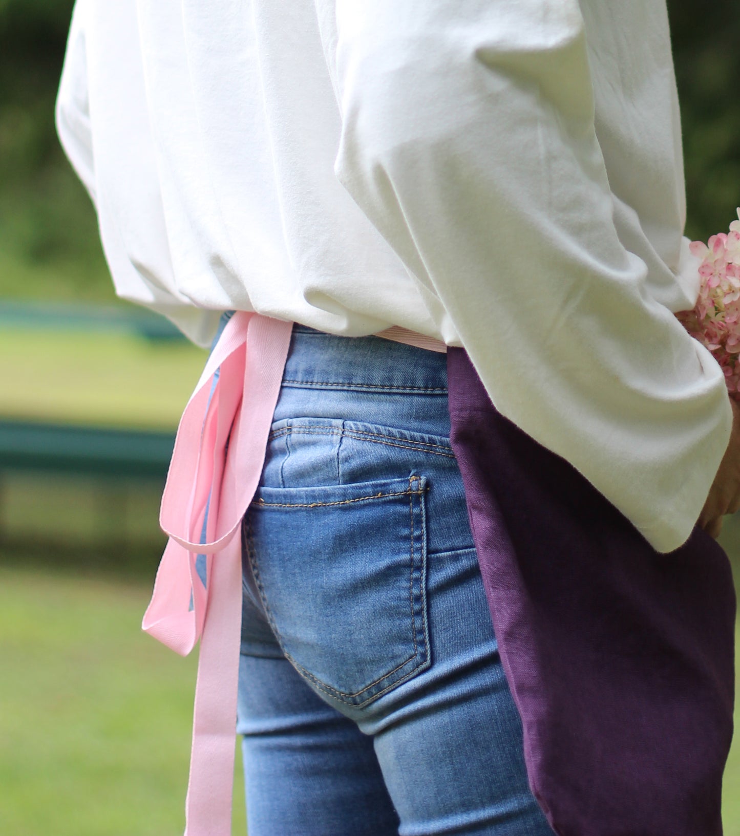 Pouch Apron in Eggplant Linen- back view