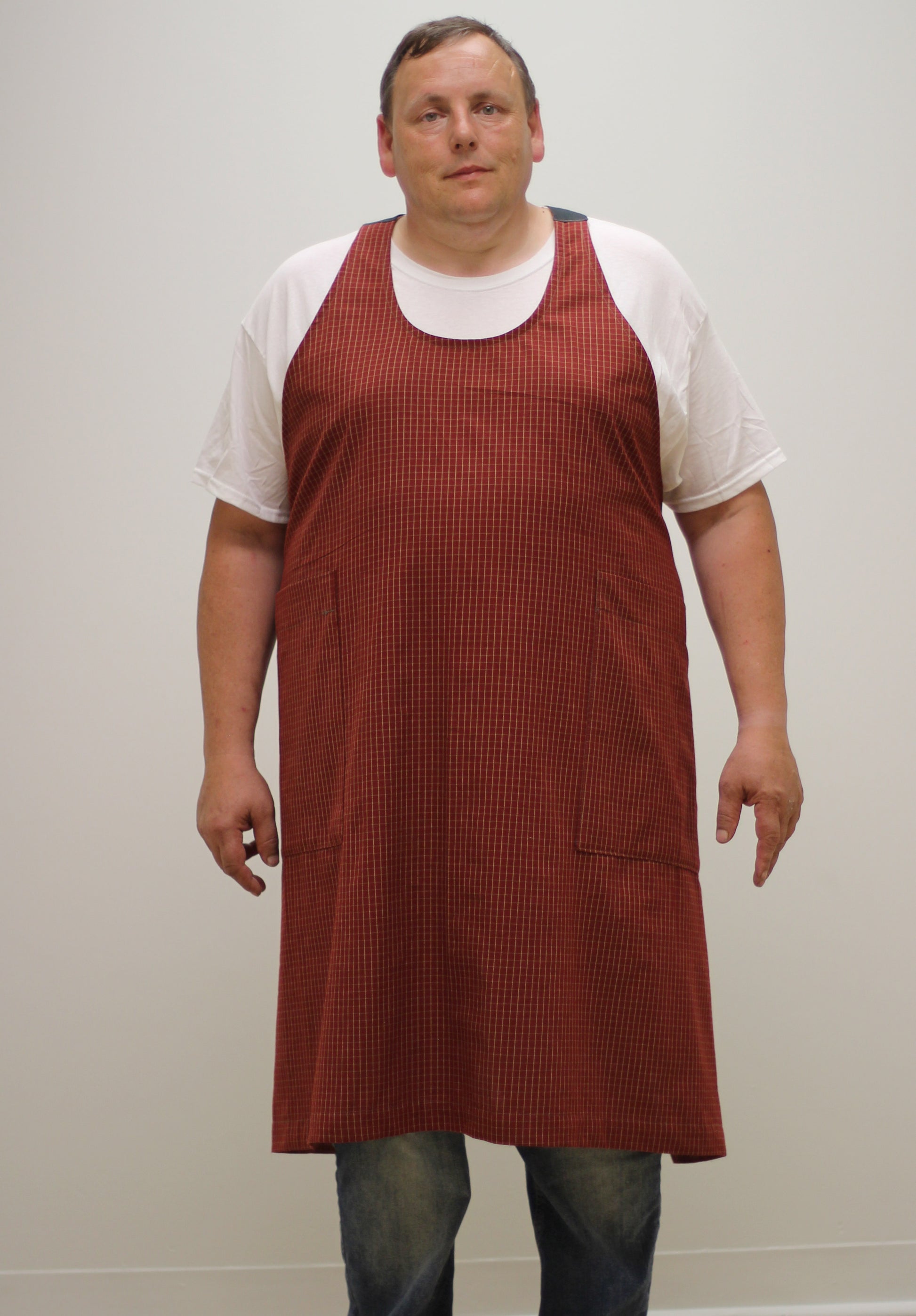 Chef Apron in Red Homespun - Front View with ties tied in back