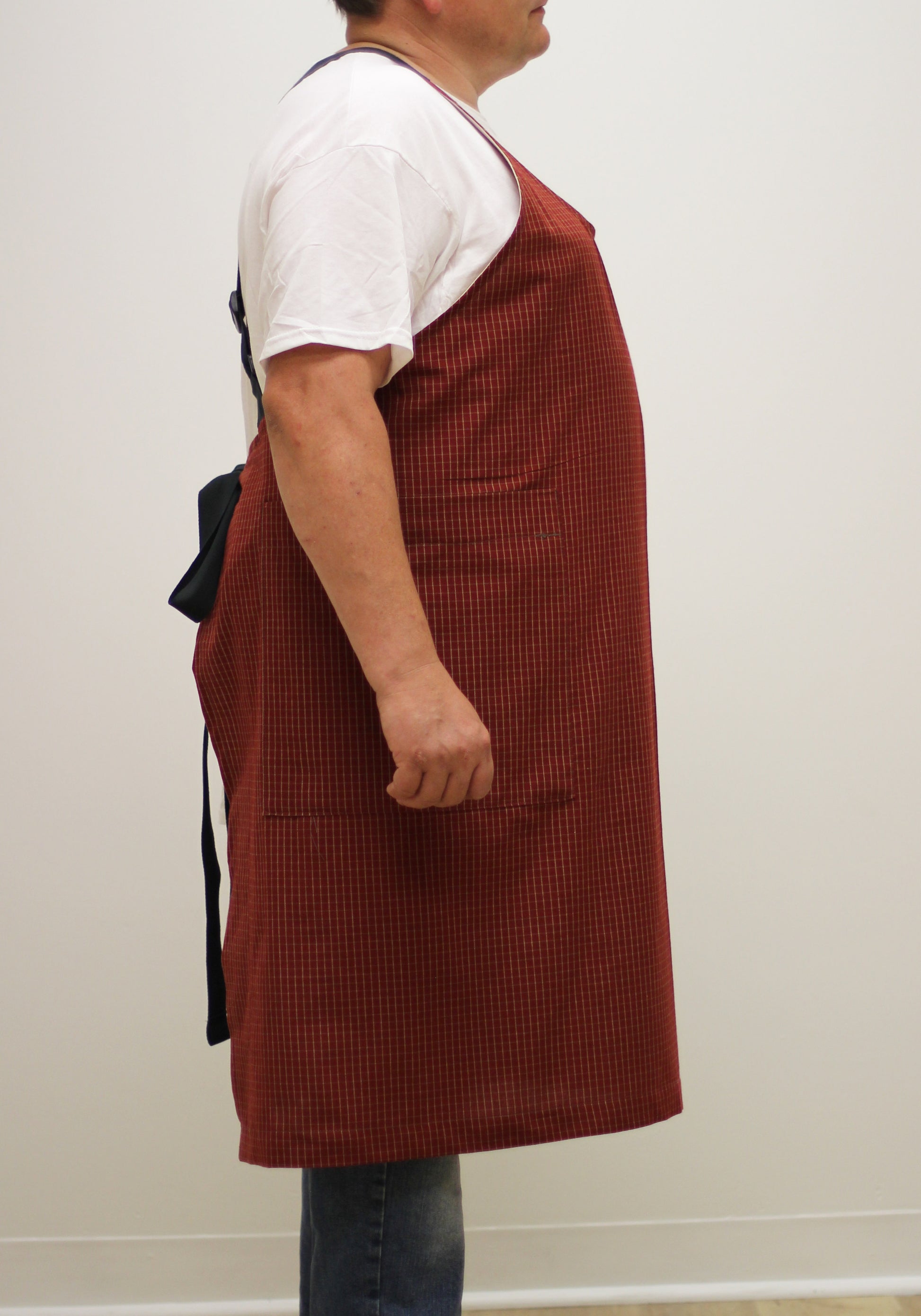 Chef Apron in Red Homespun _ Side View