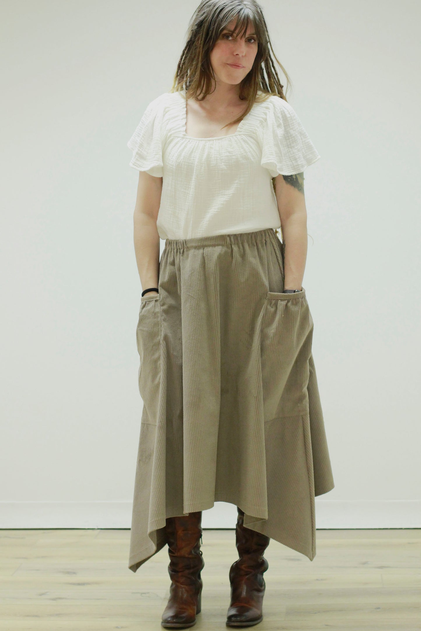 Hippy Skirt in Taupe Corduroy