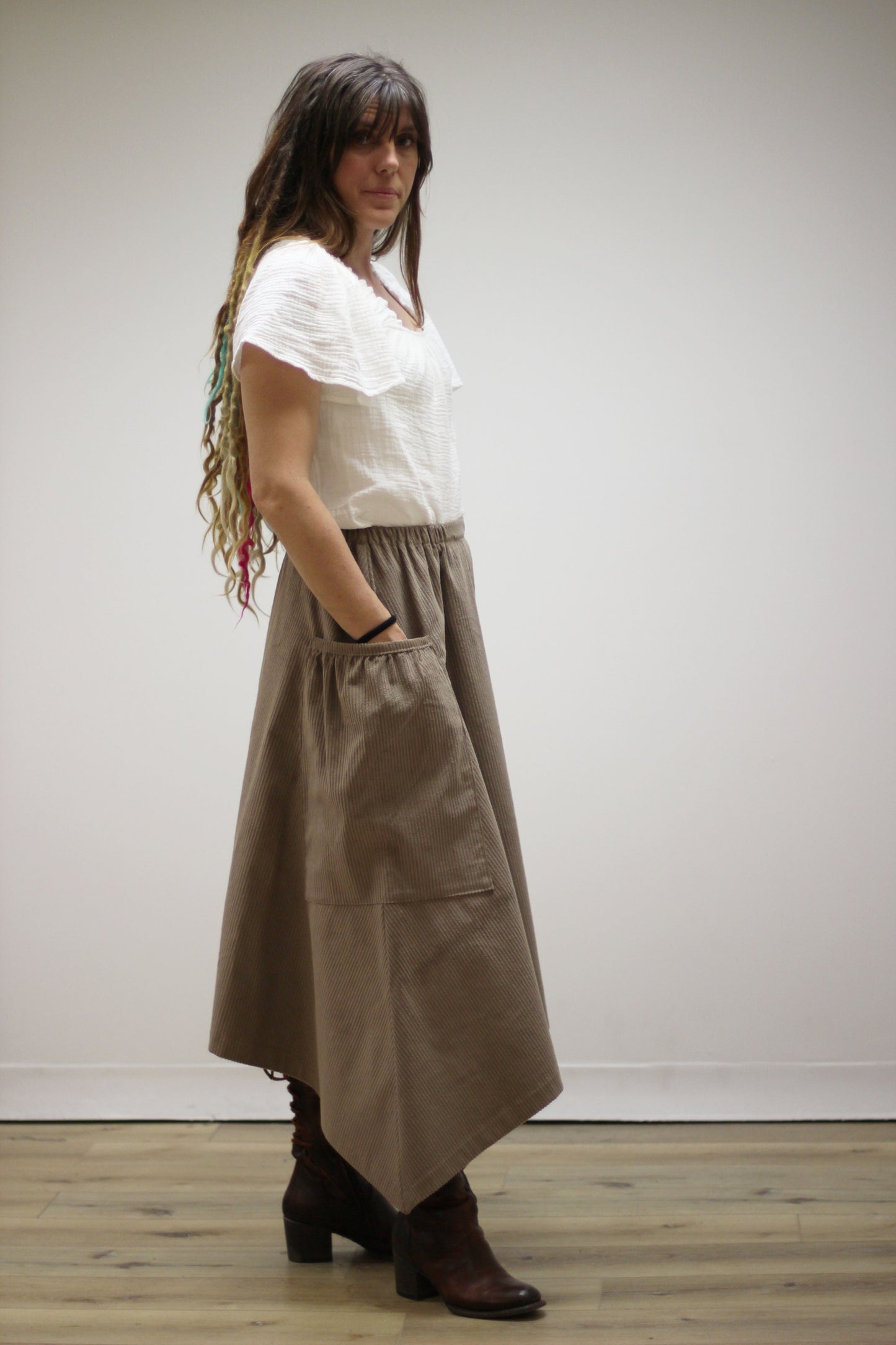 Hippy Skirt in Taupe Corduroy