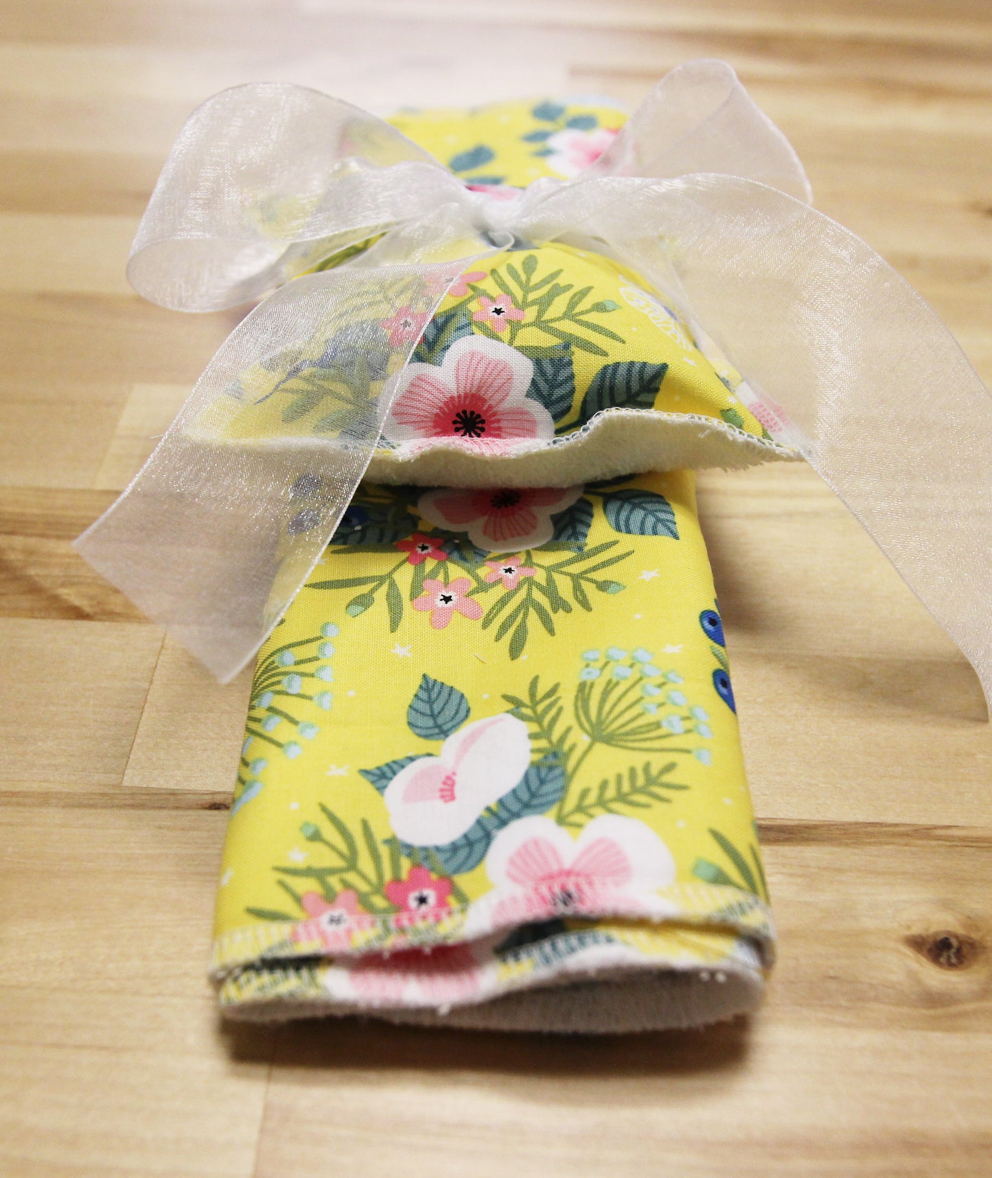 Kitchen Towel and Sponge Set = Yellow Floral  rolled up