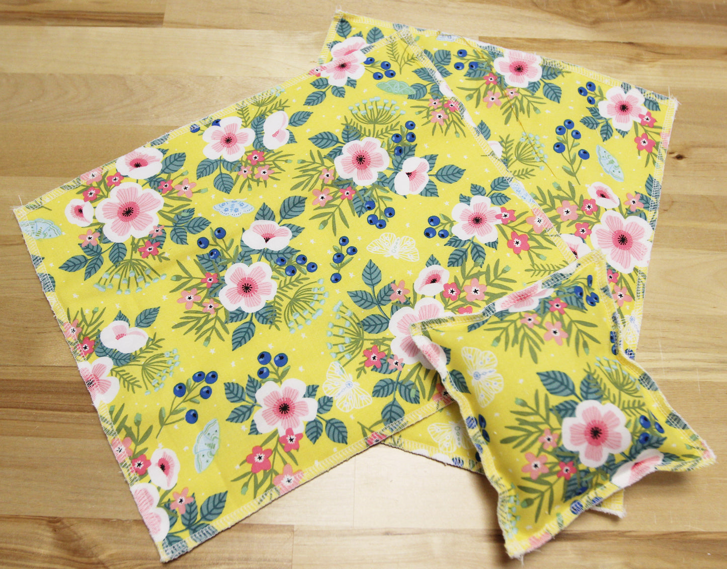 Kitchen Towel and Sponge Set = Yellow Floral - fabric print sides showing