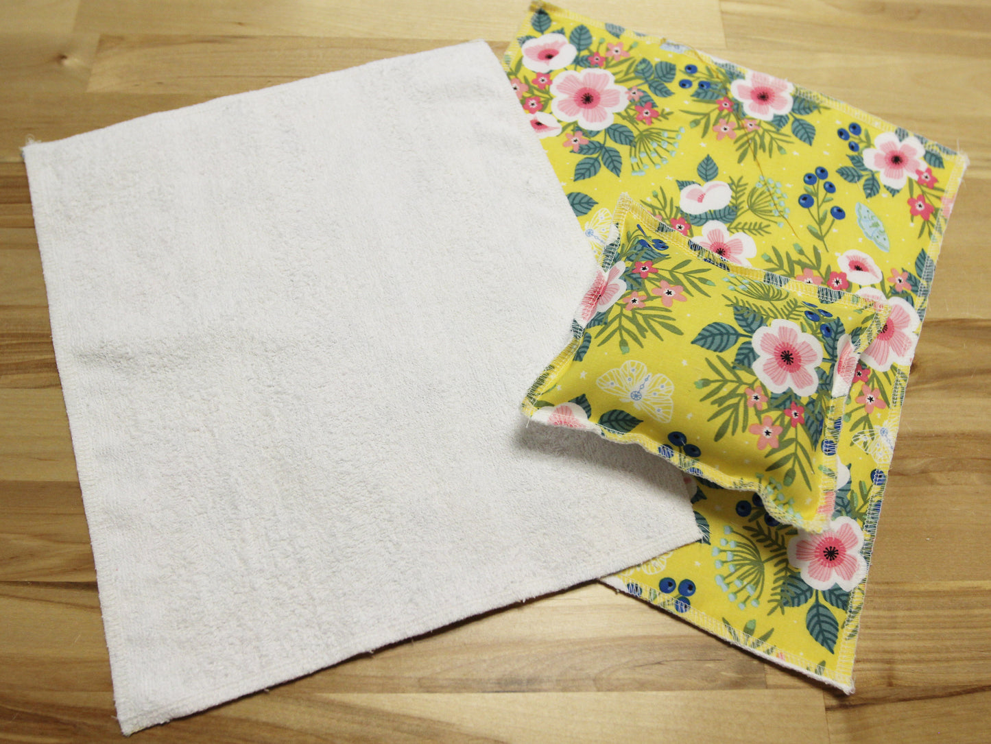 Kitchen Towel and Sponge Set = Yellow Floral  both sides demonstrated