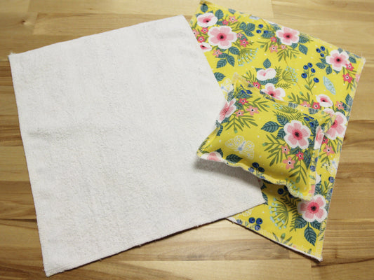 Kitchen Towel and Sponge Set = Yellow Floral  both sides demonstrated
