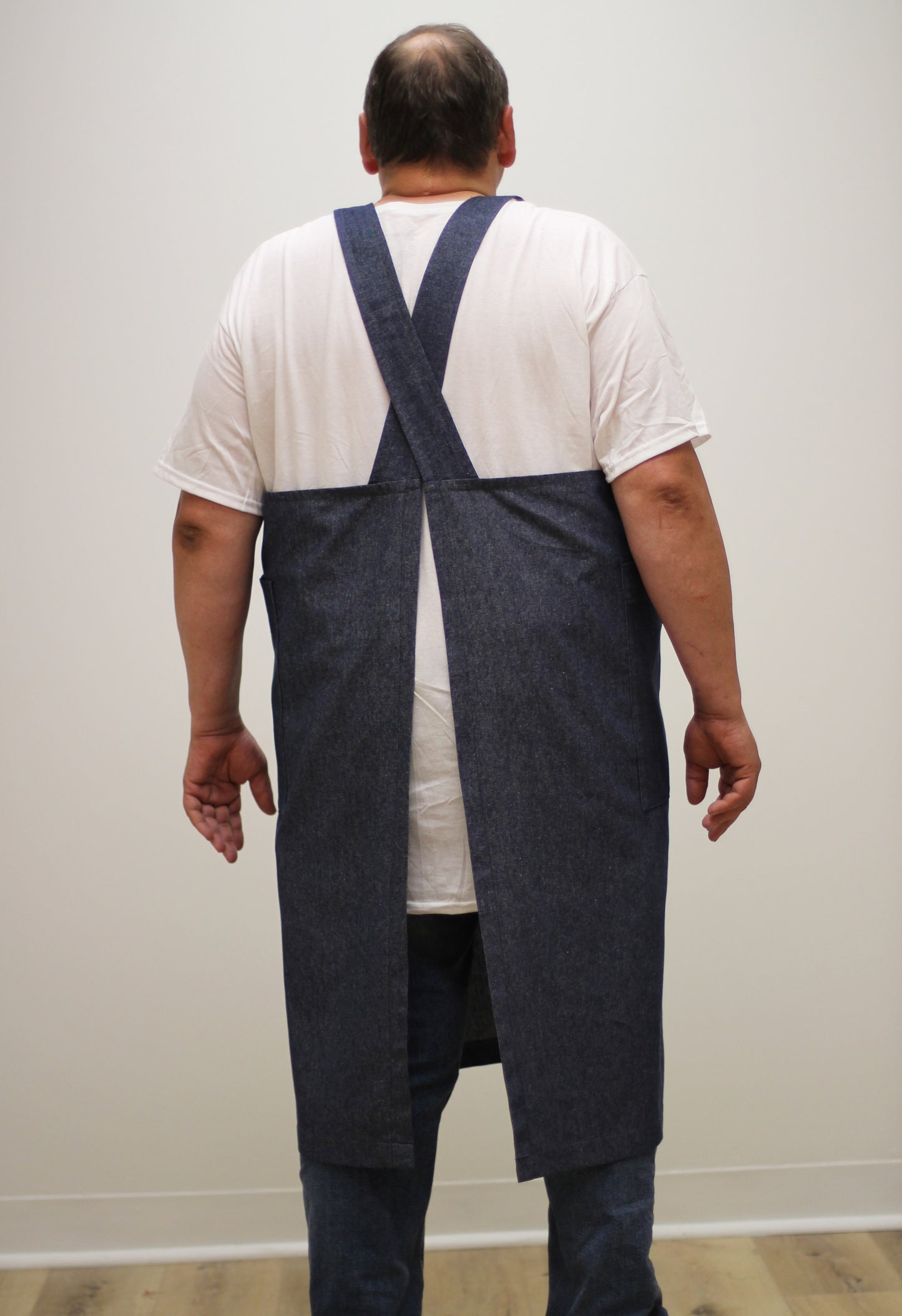 Long Half Apron in Denim - Back View