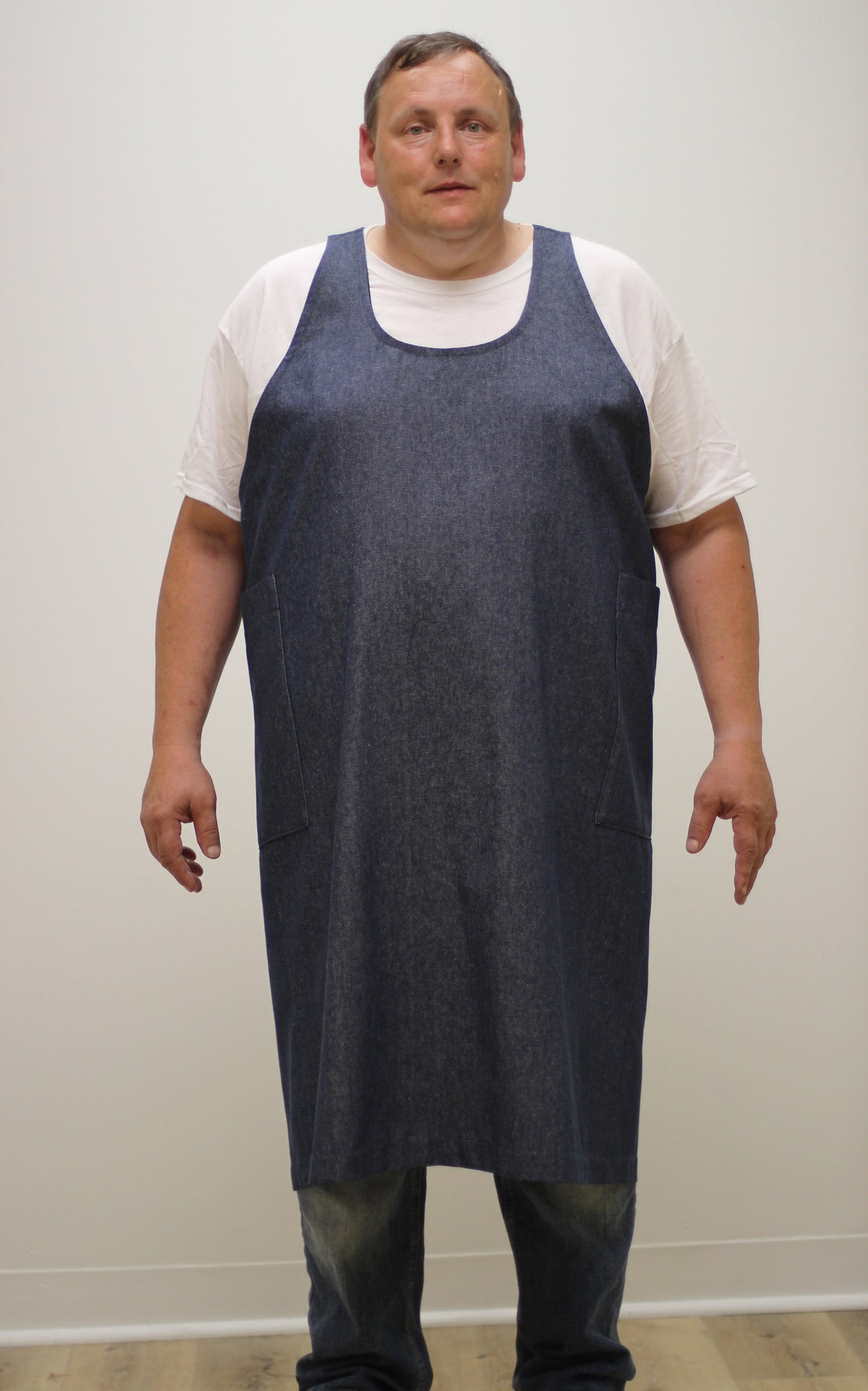 Long Half Apron in Denim  - Front View