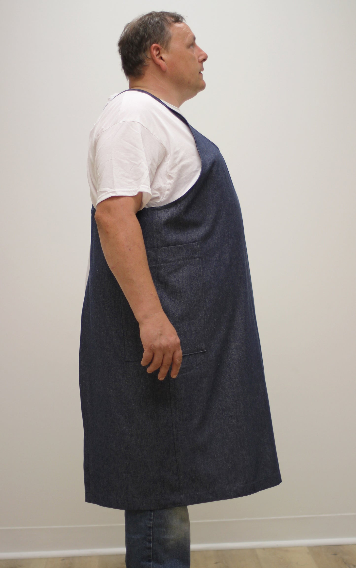 Long Half Apron in Denim  - Side View