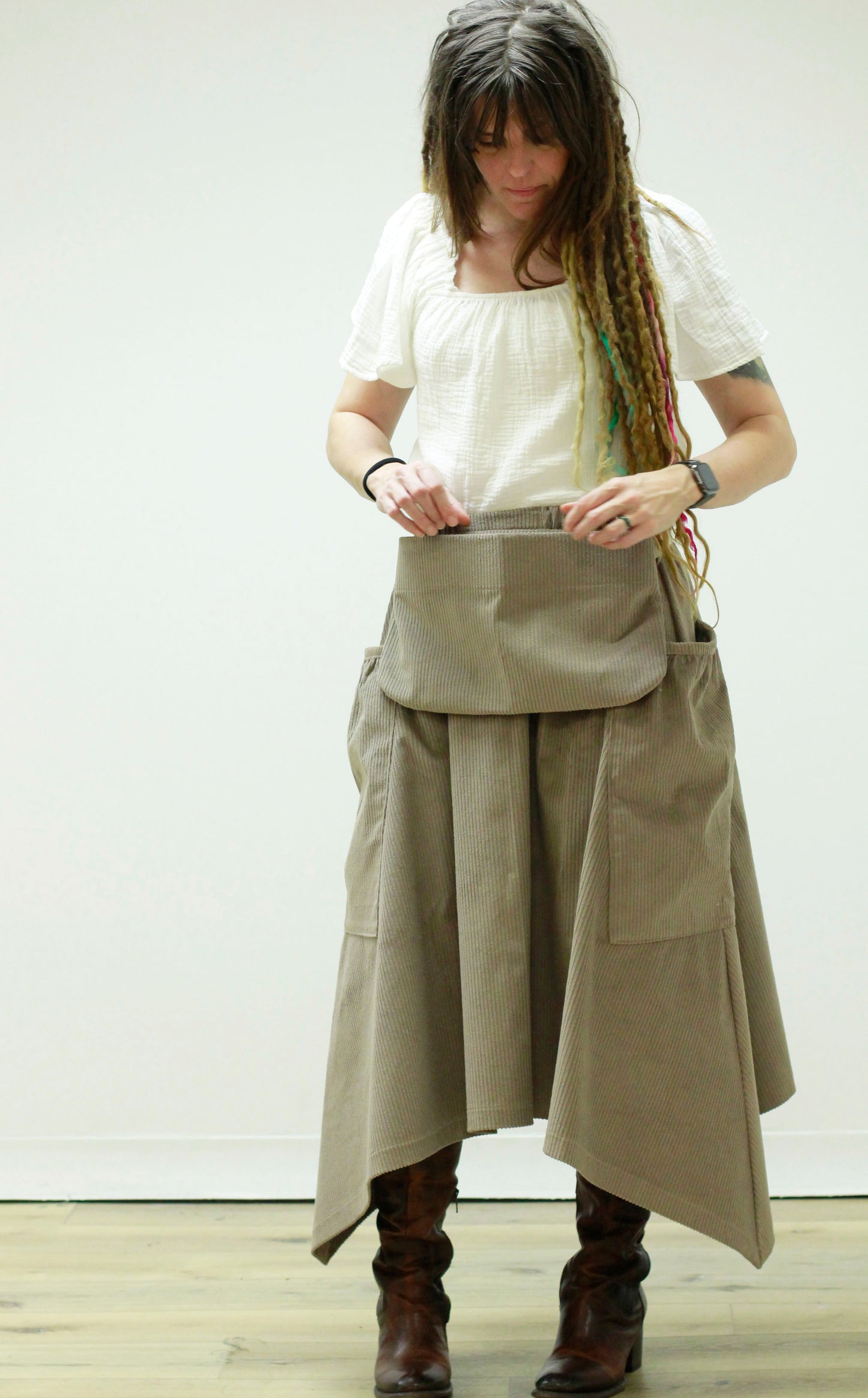 Hippy Skirt in Taupe Corduroy