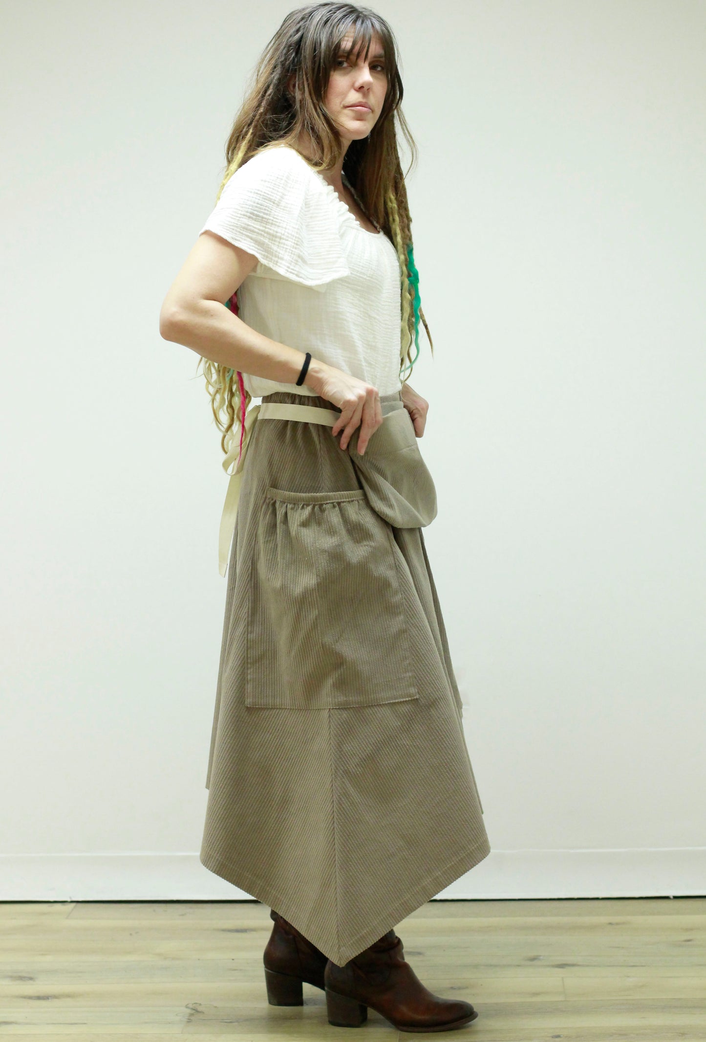 Hippy Skirt in Taupe Corduroy