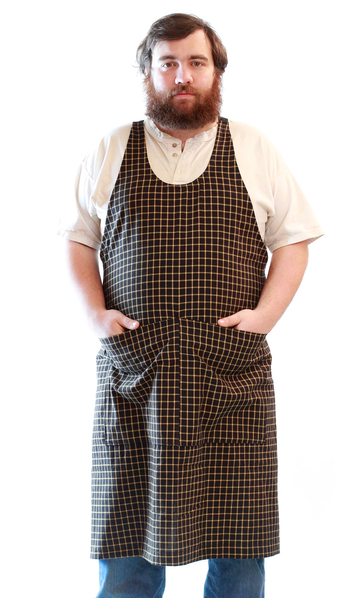 Black Plaid Homespun Chef Apron - front view