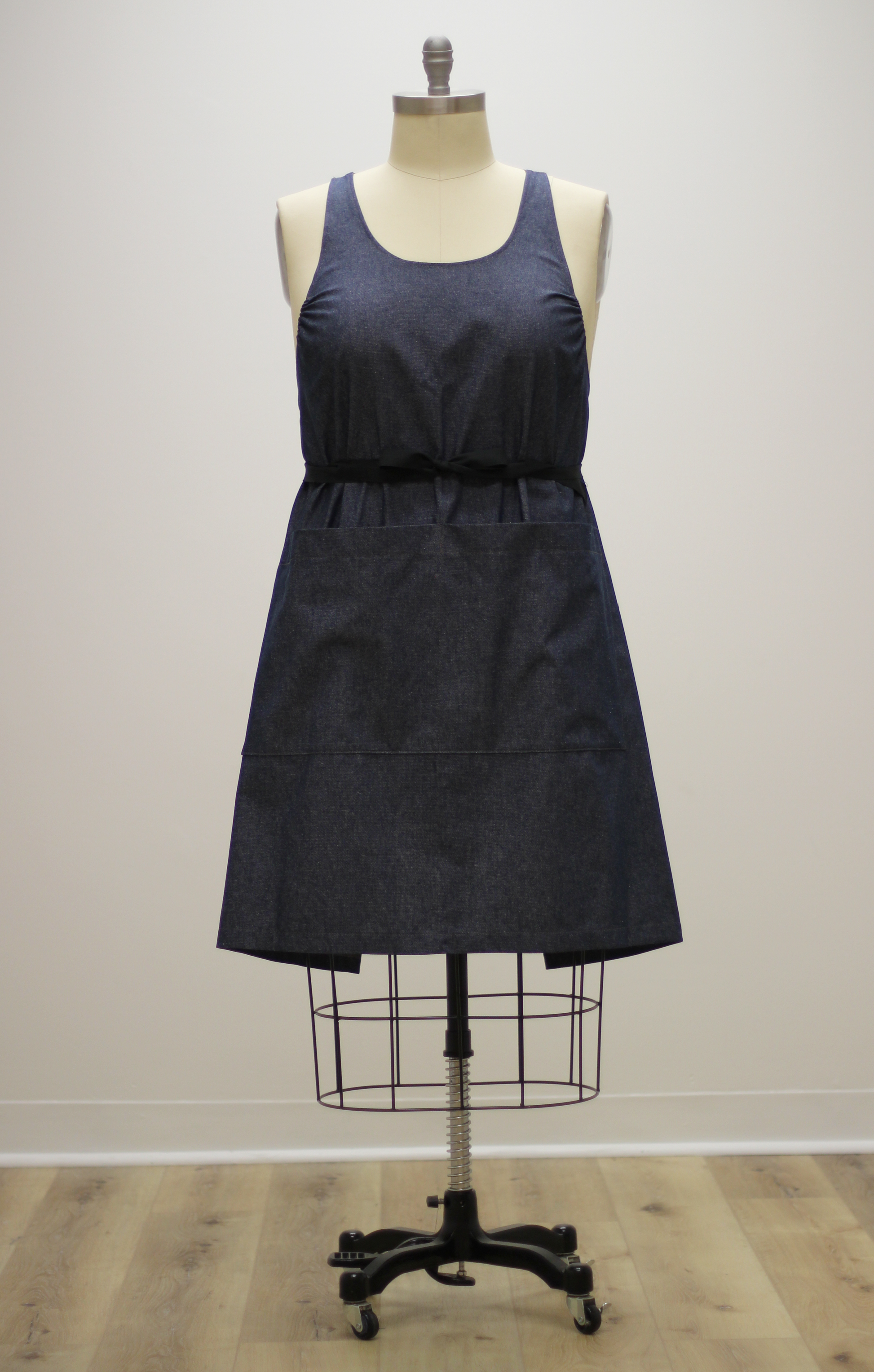 Navy Denim Chef Apron-Womens Cut-waist tied in the front