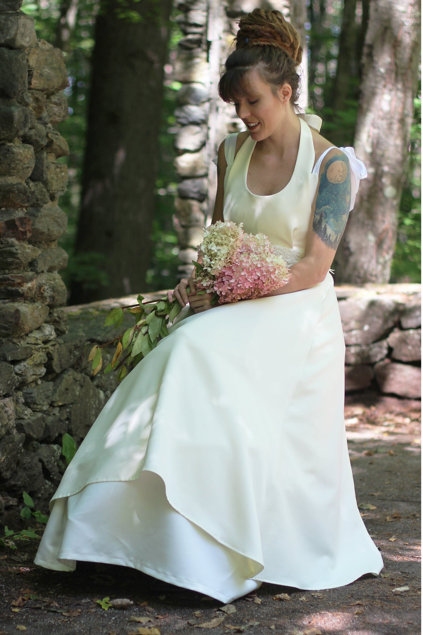 Bridal Apron with Empire Waist - Seated View