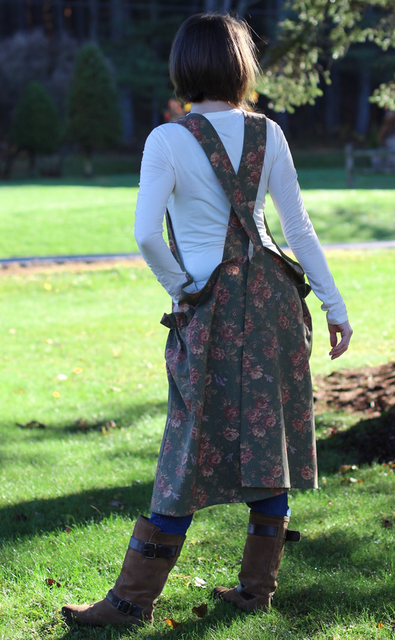 No Tie Apron in Floral Canvas - Back View