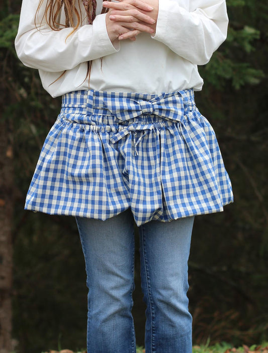 Gathering Apron in Blue and White Plaid 100% Cotton Homespun in Reg and Plus Sizes