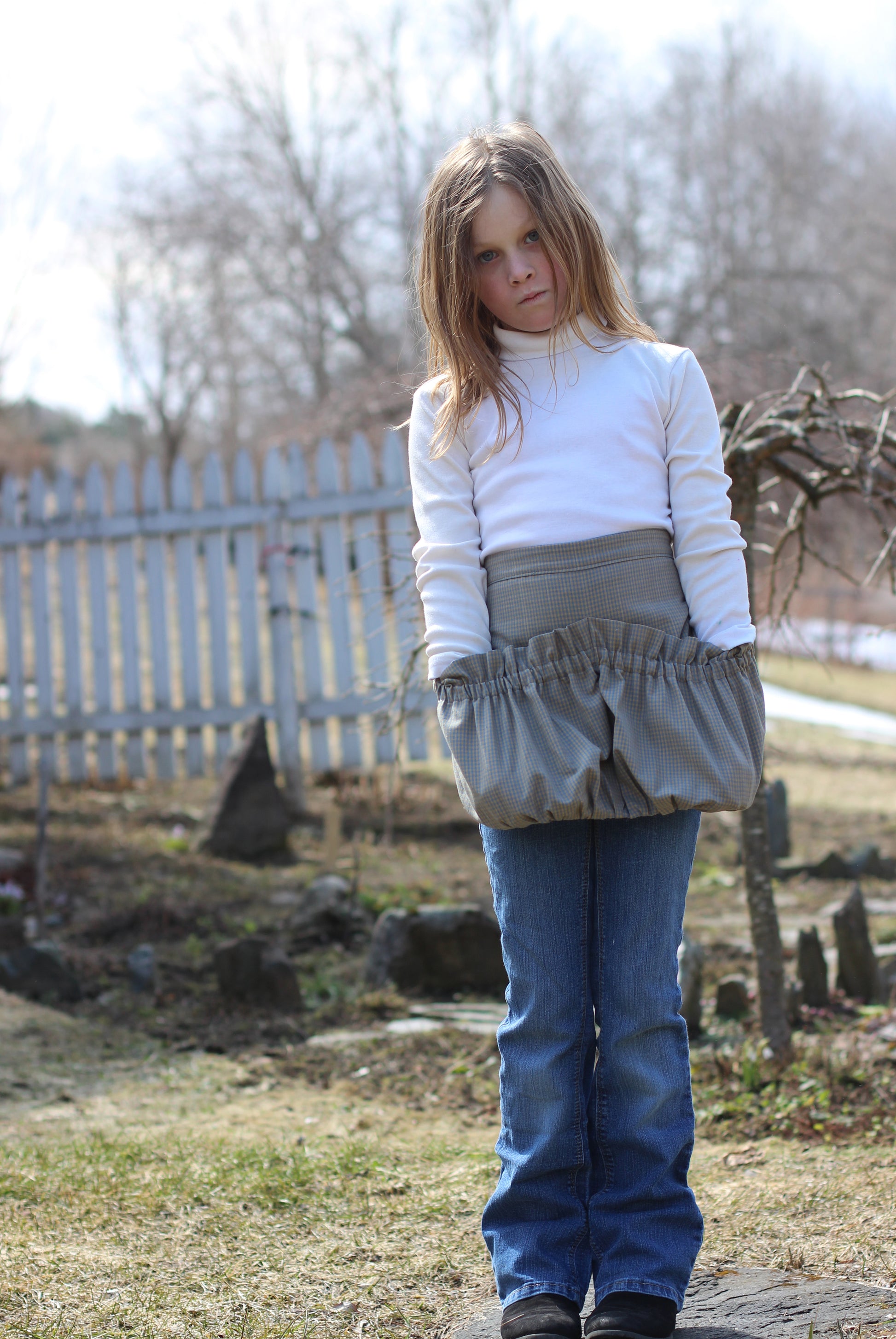 Children Ruffled Gathering Apron for working in the garden or around the house.
