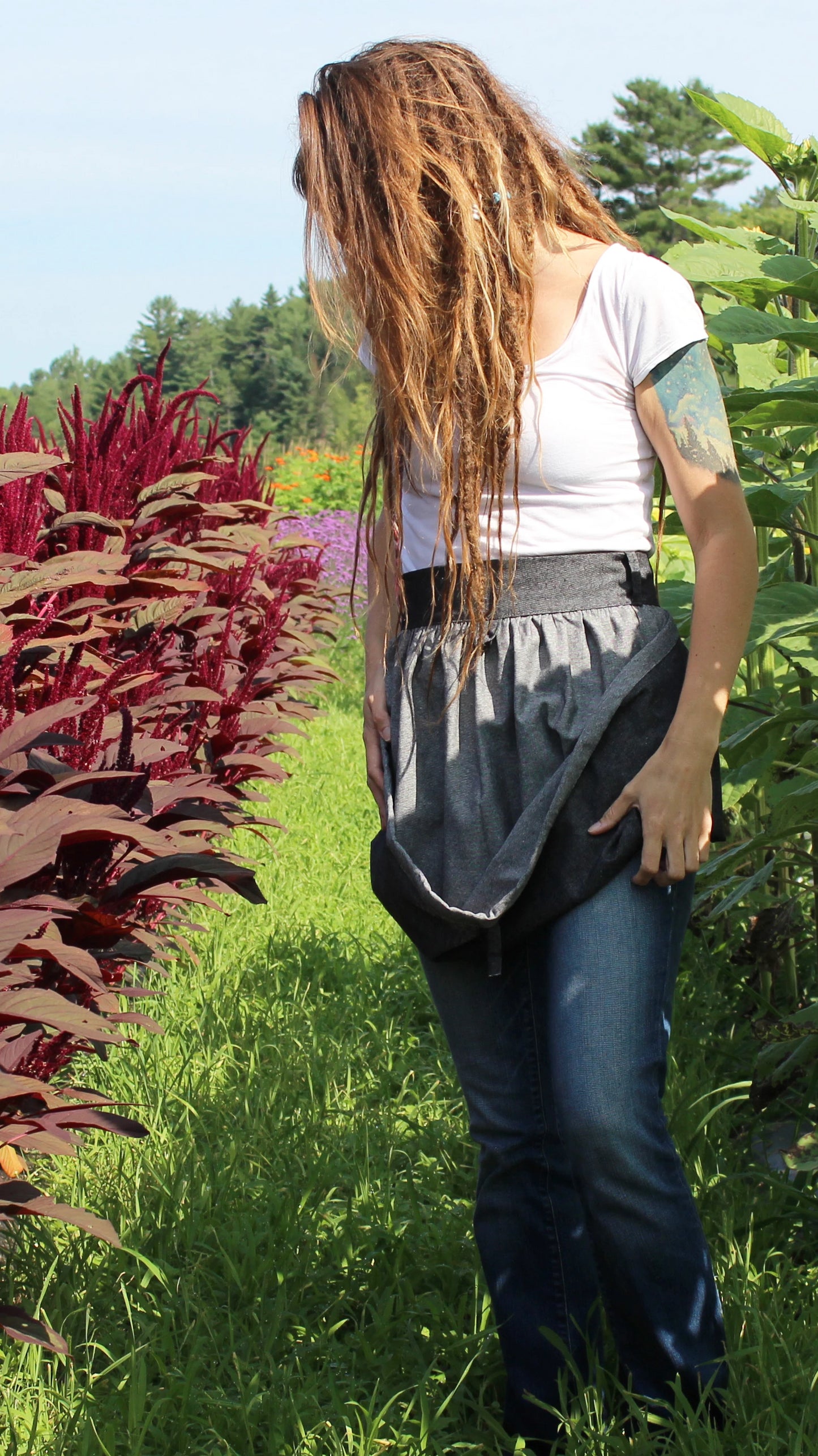 Gathering Apron in Black Denim in Reg and Plus Sizes