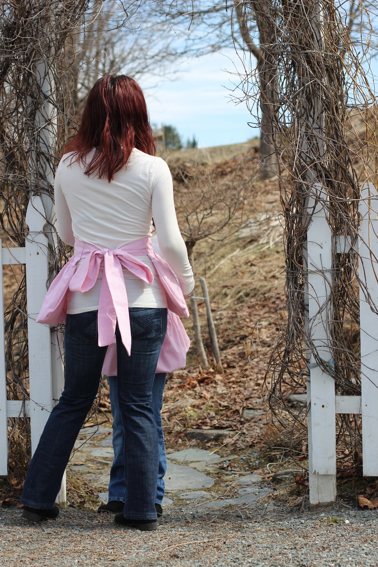Gathering Apron in Mini Pink Plaid 100% Cotton Homespun