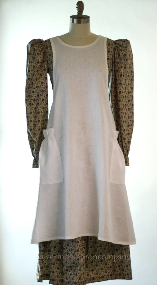 XS-5X No Tie Crossback Apron in White 100% Flax Linen, front view