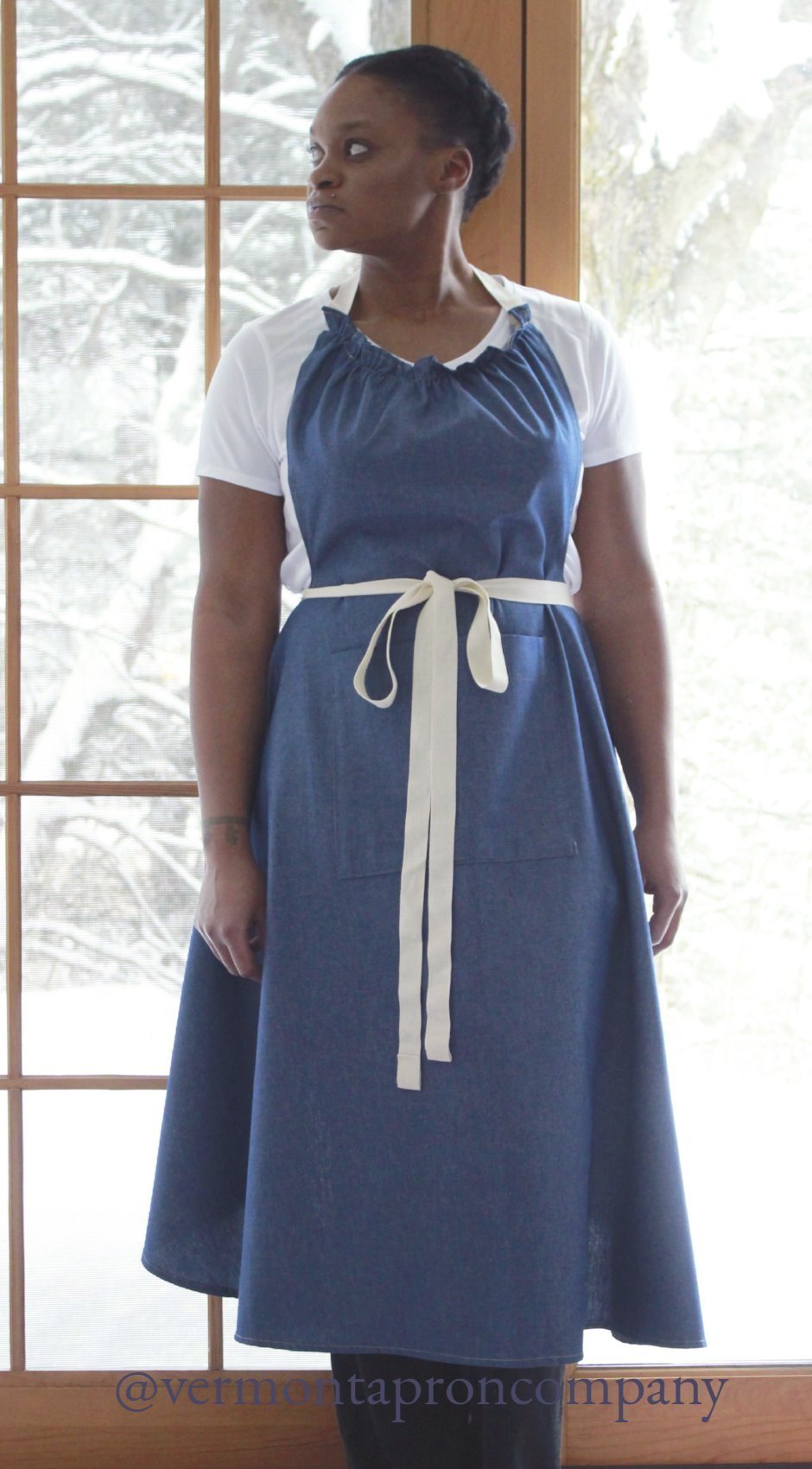 XS - 5X Long Bib Apron in Denim, front view