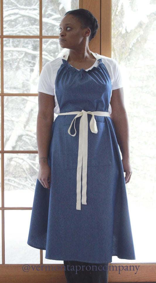 XS - 5X Long Bib Apron in Denim, front view