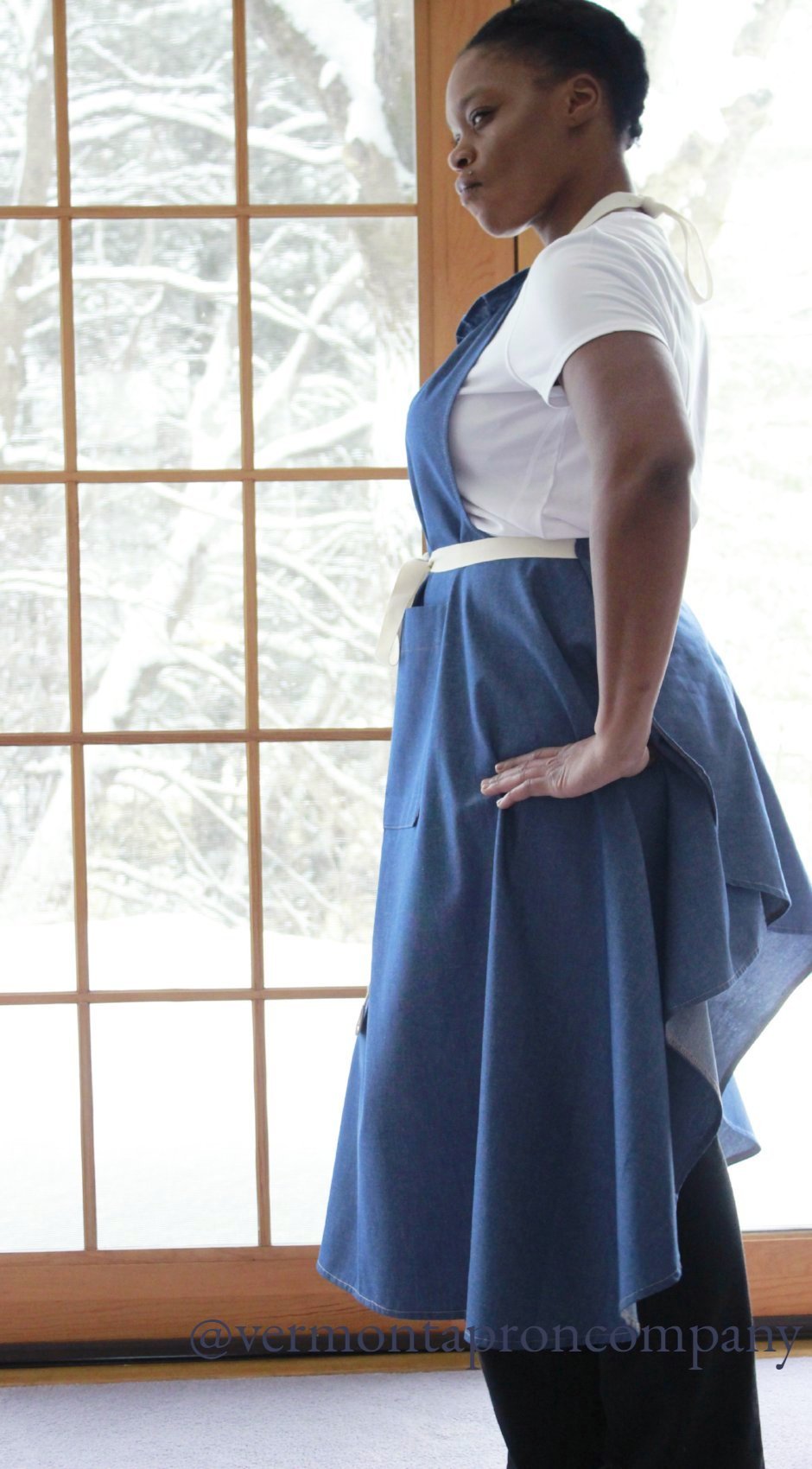 XS - 5X Long Bib Apron in Denim, side view