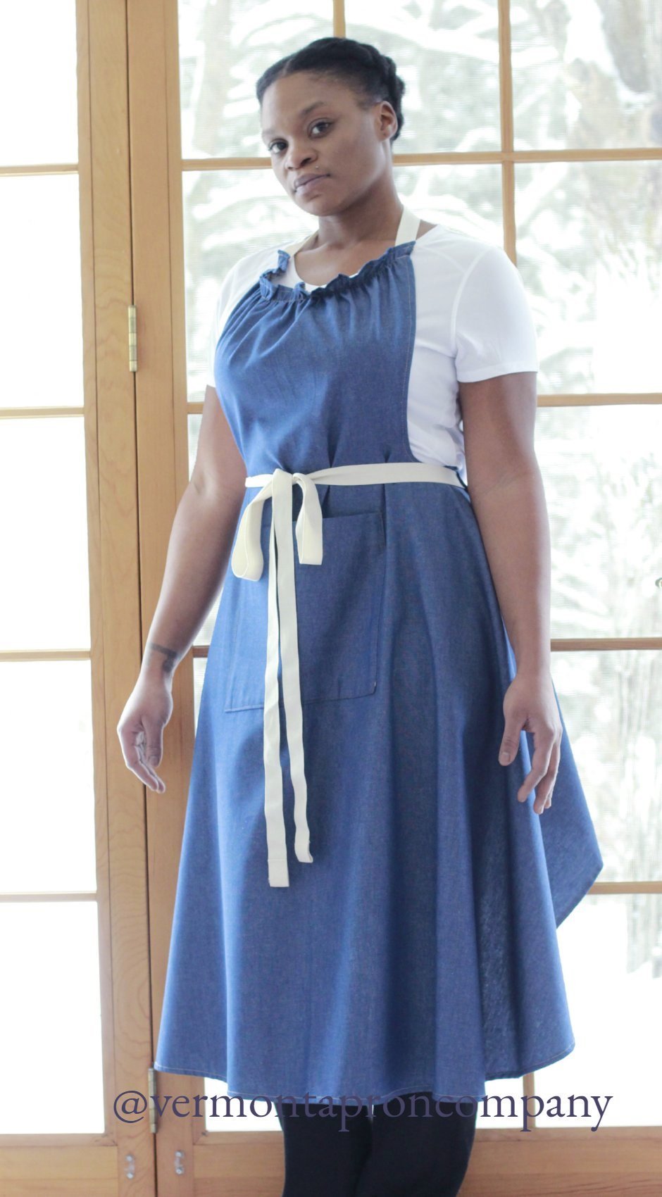 XS - 5X Long Bib Apron in Denim, front/ side view