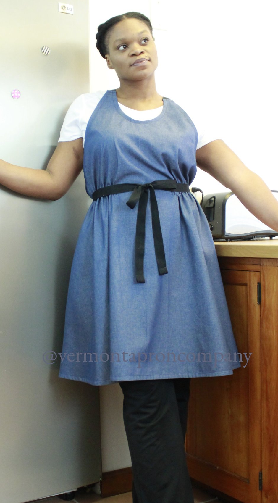 XS-5X A-Line Crossback Apron in Denim, front view