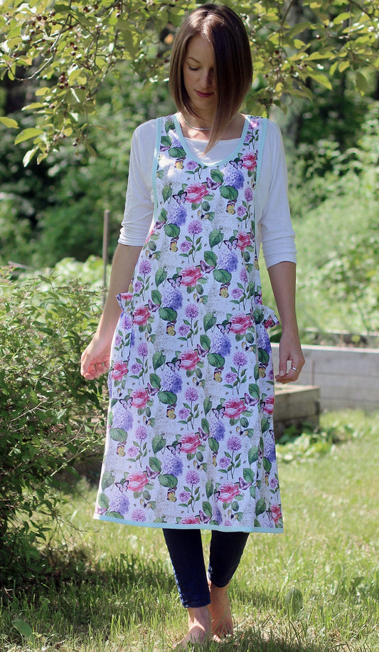 XS-5X Spring Floral - No Tie Crossback Apron - Front View 1