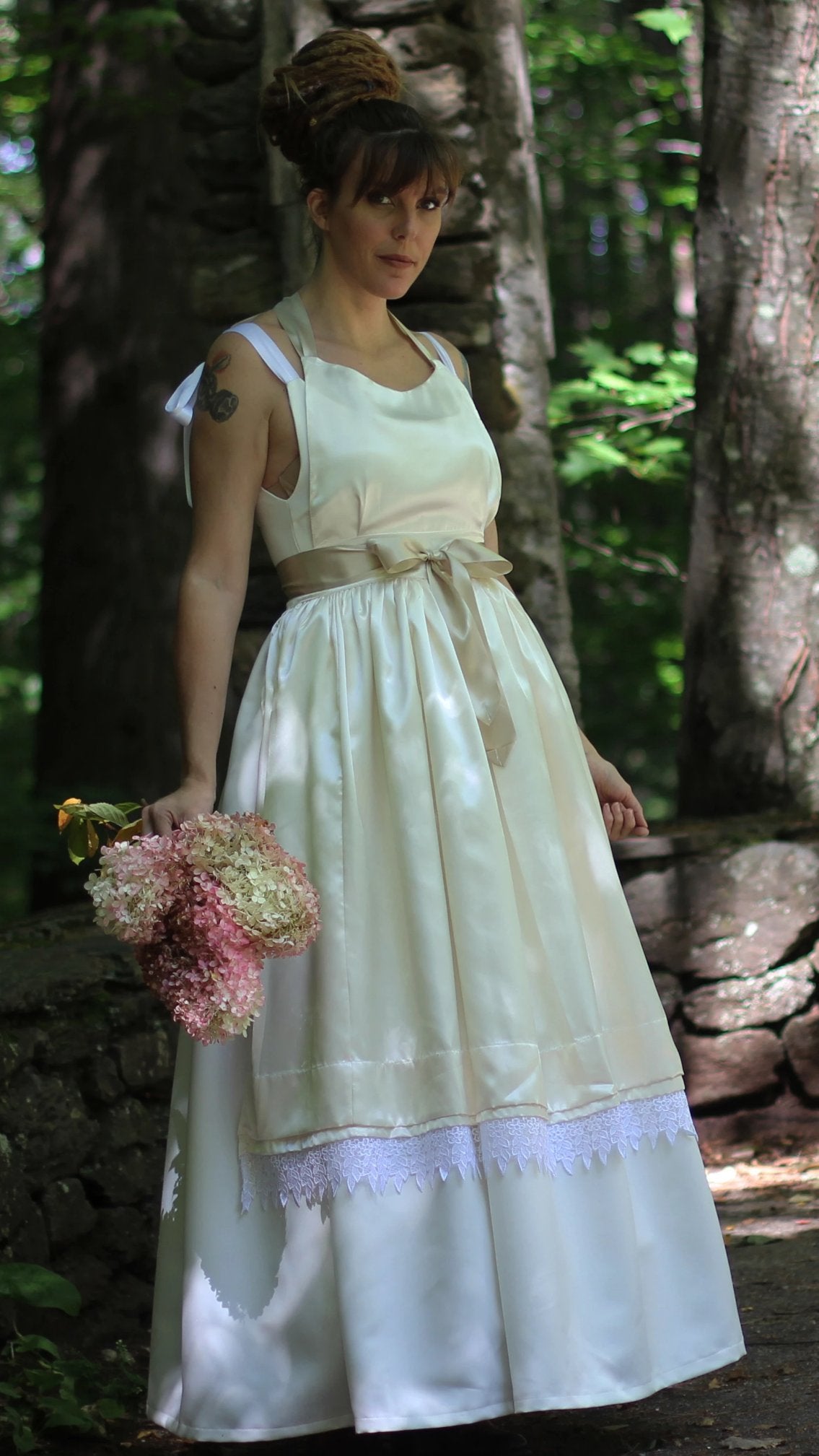 Bridal Apron in Pleats and Lace - front view