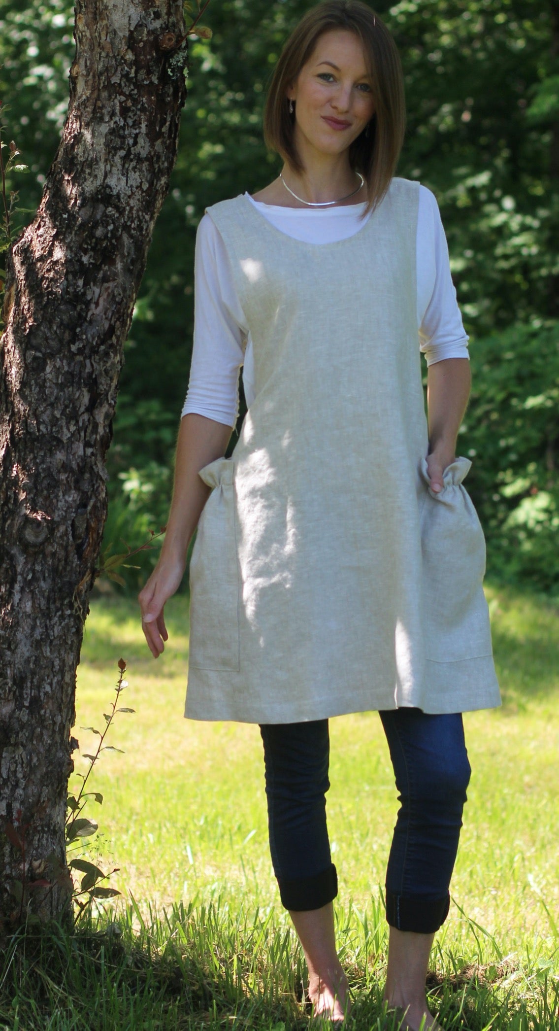 XS-5X  Smock #3 in Linen - Front View