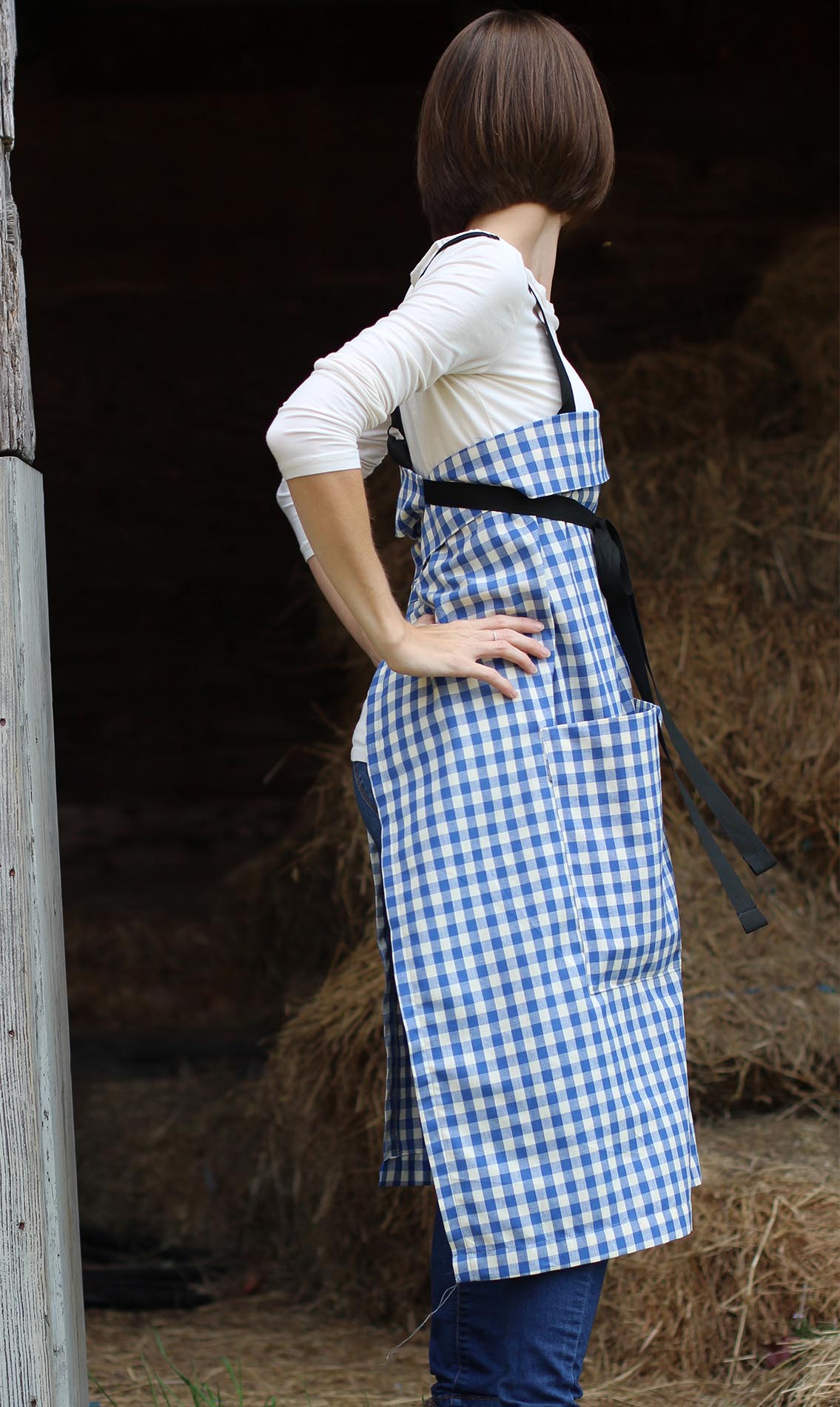 The Wrap Apron in Blue and White Check by The Vermont Apron Company - Side View
