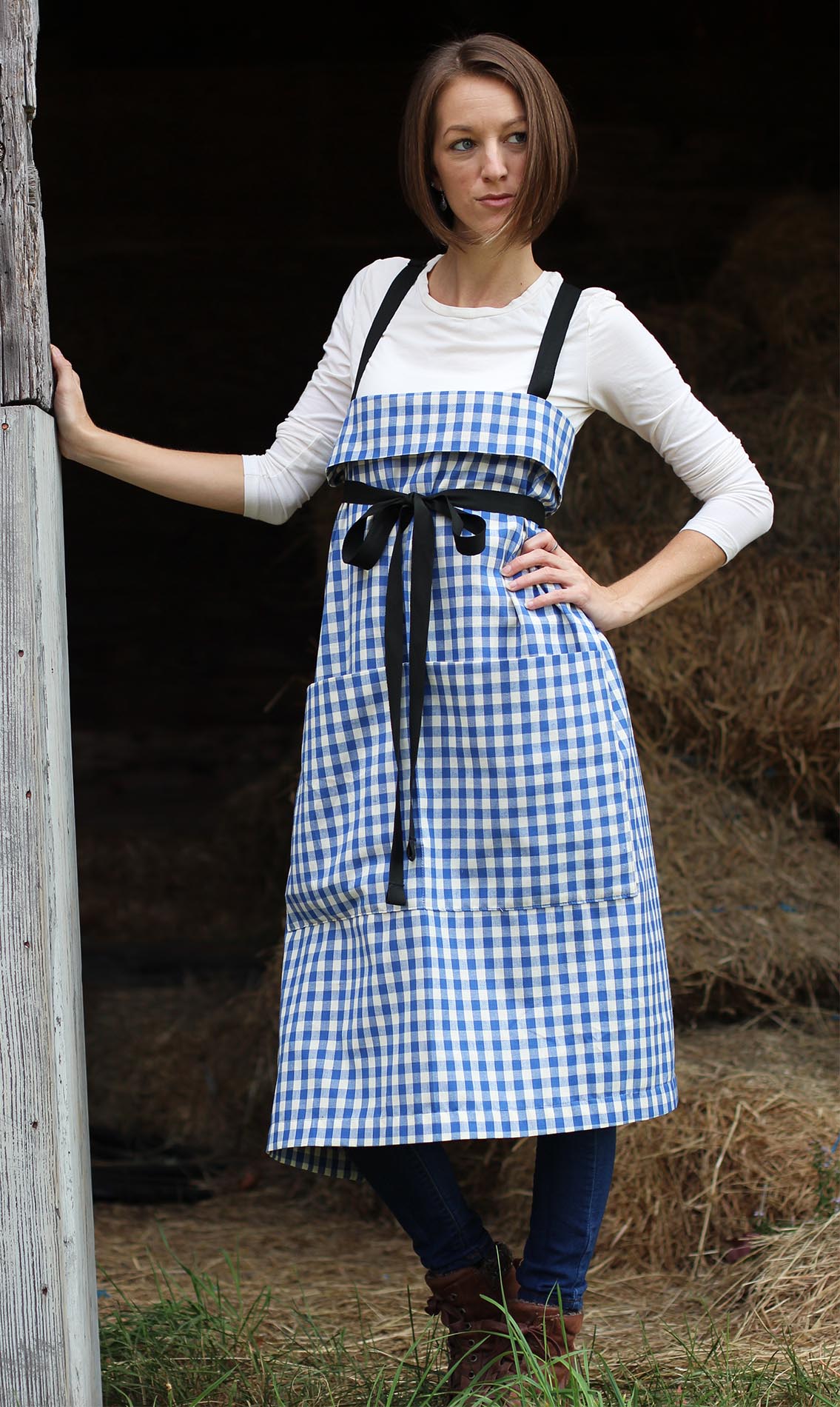 The Wrap Apron in Blue and White Check by The Vermont Apron Company - Front View