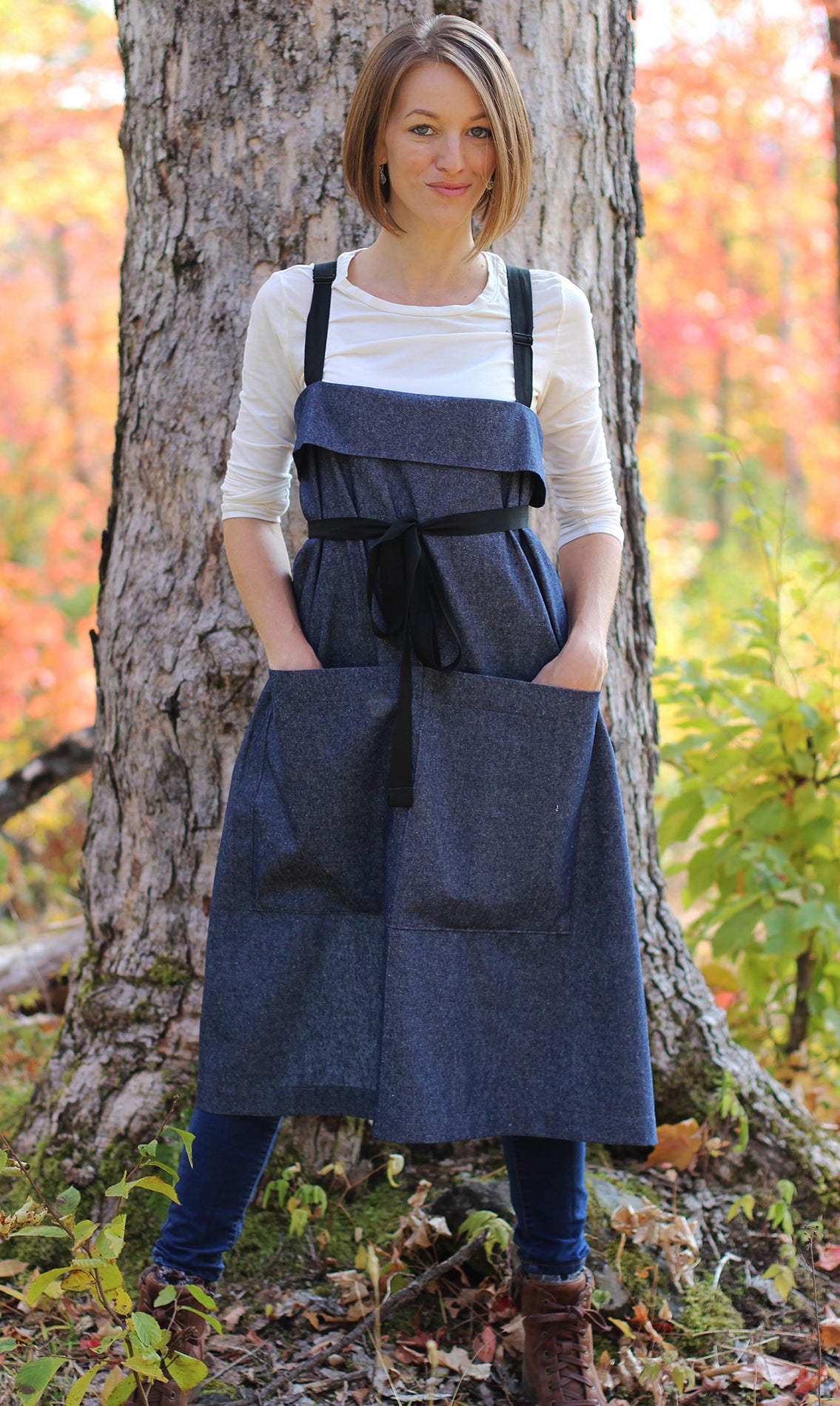 The Wrap Apron in Denim - Front View