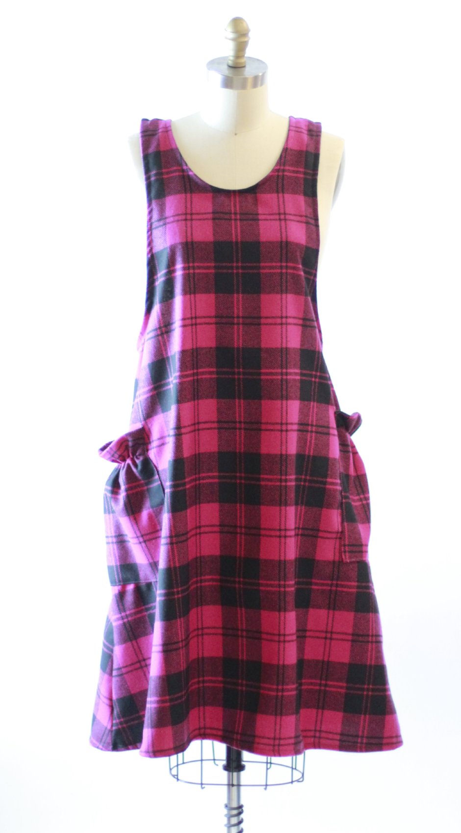 XS-5X Wool Pink Plaid - No Tie Crossback Apron