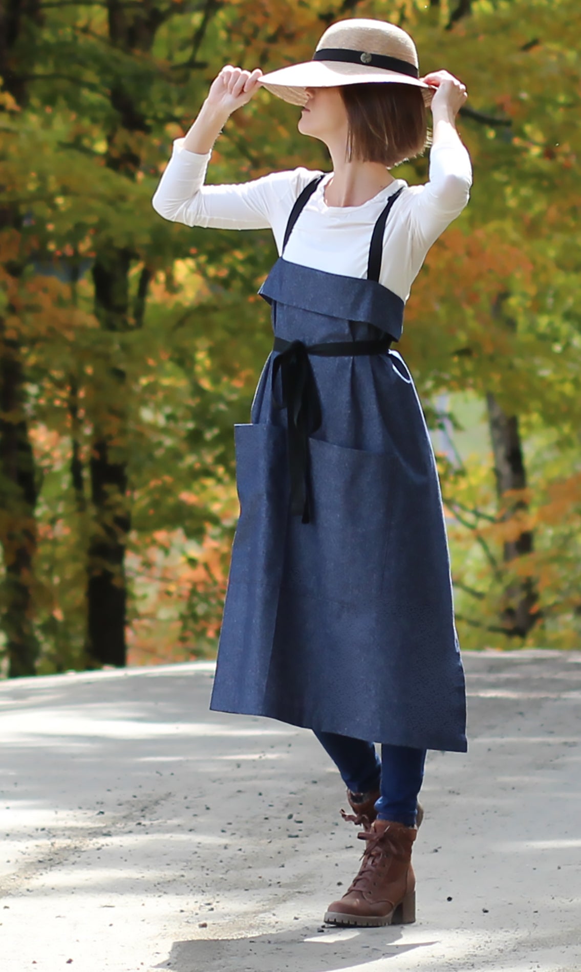 The Wrap Apron in Denim - Side View